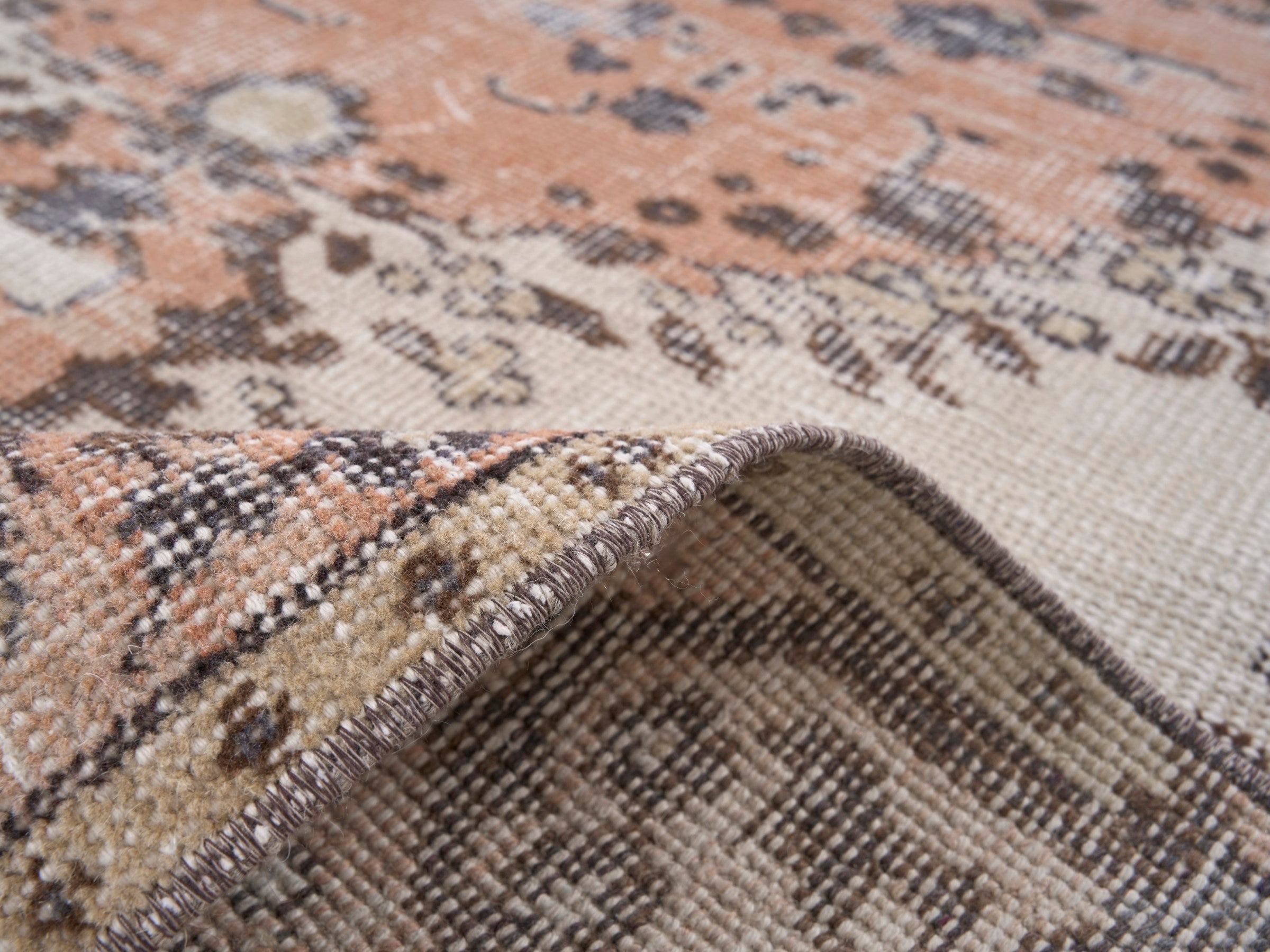 Turkish Isparta area rug in cream and muted pink, view 9 of 10