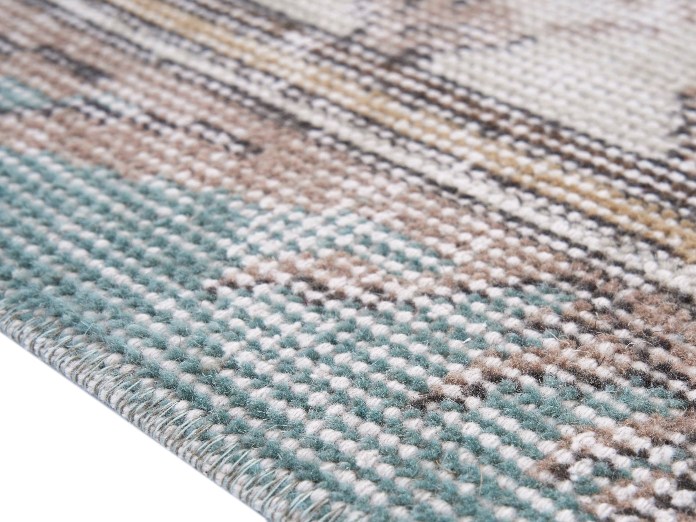Turkish Isparta area rug in cream and turquoise, view 6 of 10
