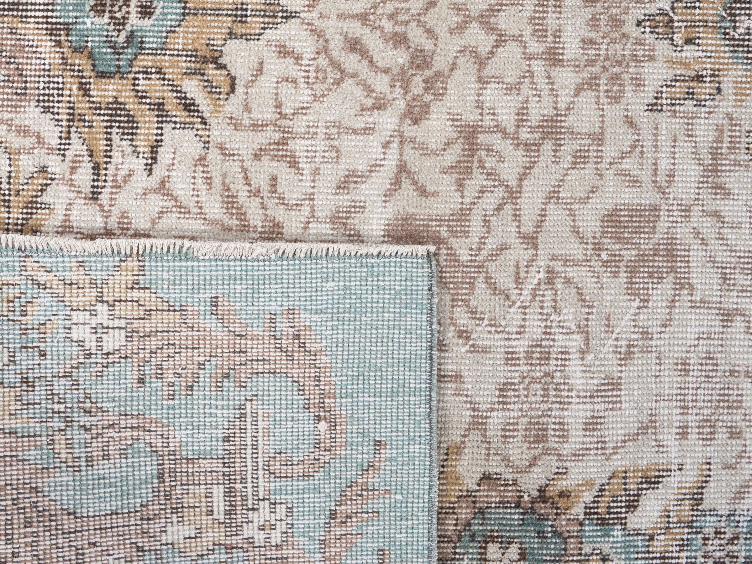 Turkish Isparta area rug in cream and turquoise, view 10 of 10