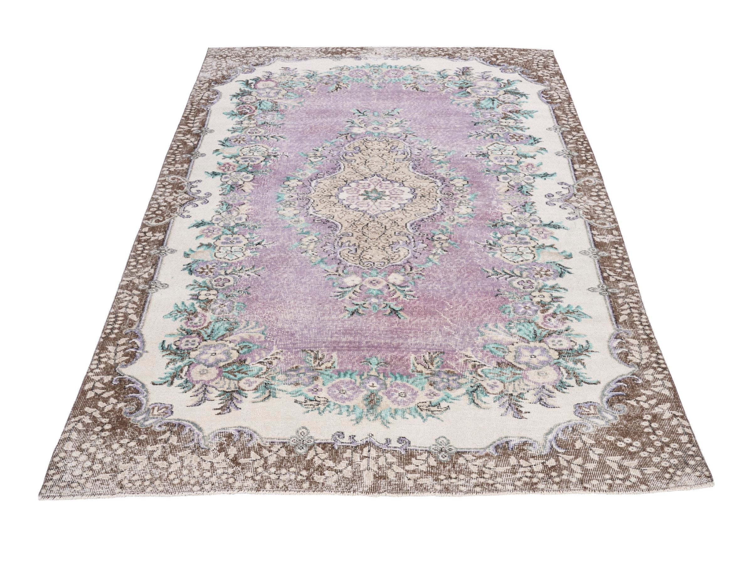 Turkish Isparta area rug in lilac and cream, view 2 of 10
