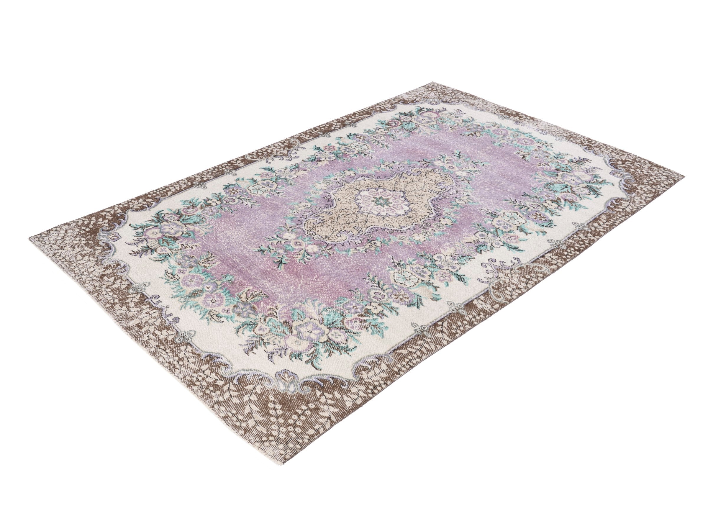 Turkish Isparta area rug in lilac and cream, view 3 of 10