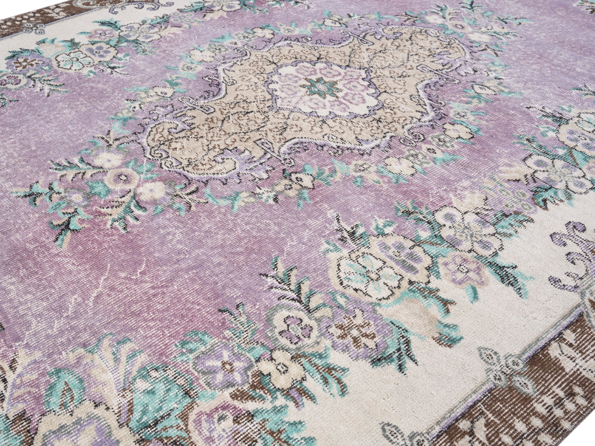 Turkish Isparta area rug in lilac and cream, view 5 of 10