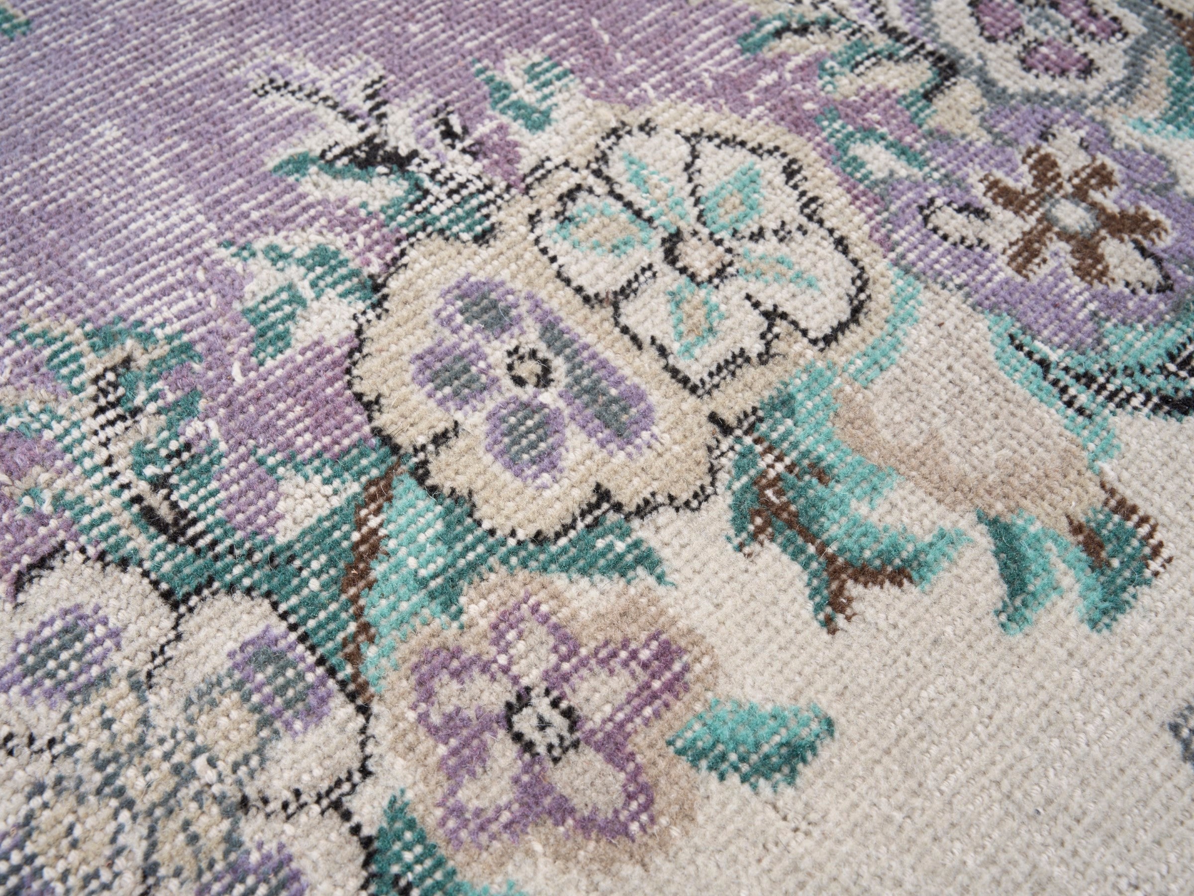 Turkish Isparta area rug in lilac and cream, view 7 of 10
