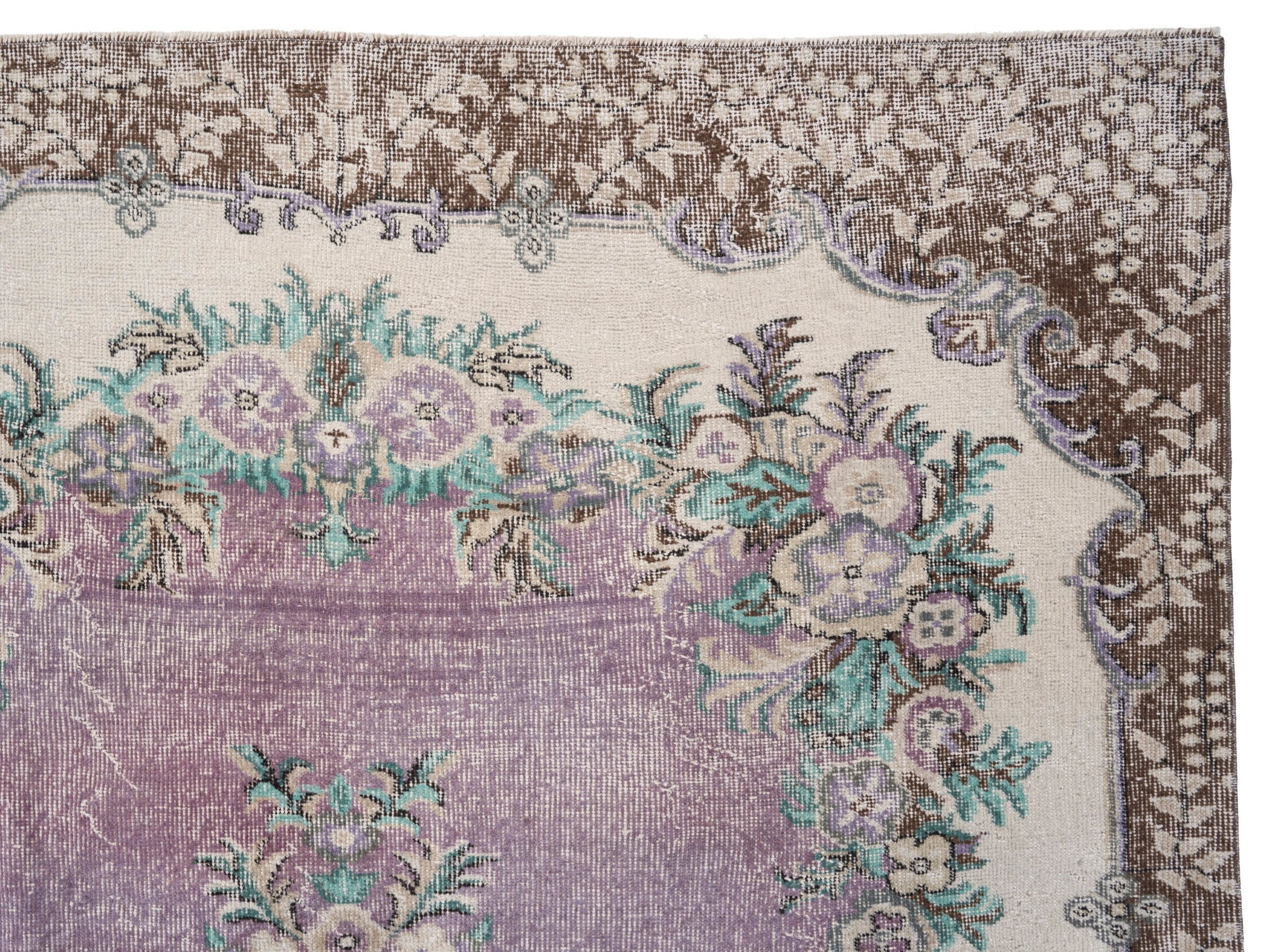 Turkish Isparta area rug in lilac and cream, view 8 of 10