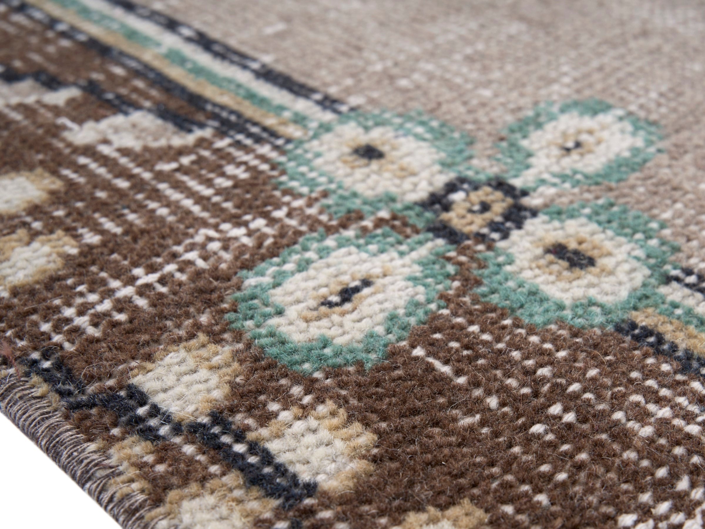 Turkish Isparta area rug in celadon and greige, view 6 of 10