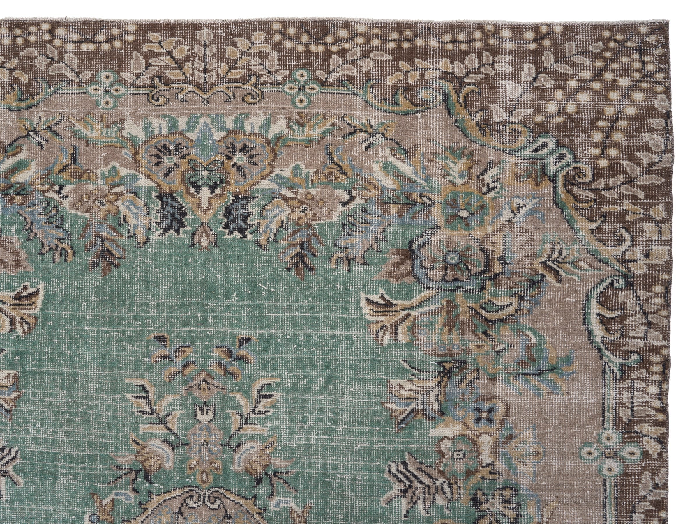 Turkish Isparta area rug in celadon and greige, view 8 of 10