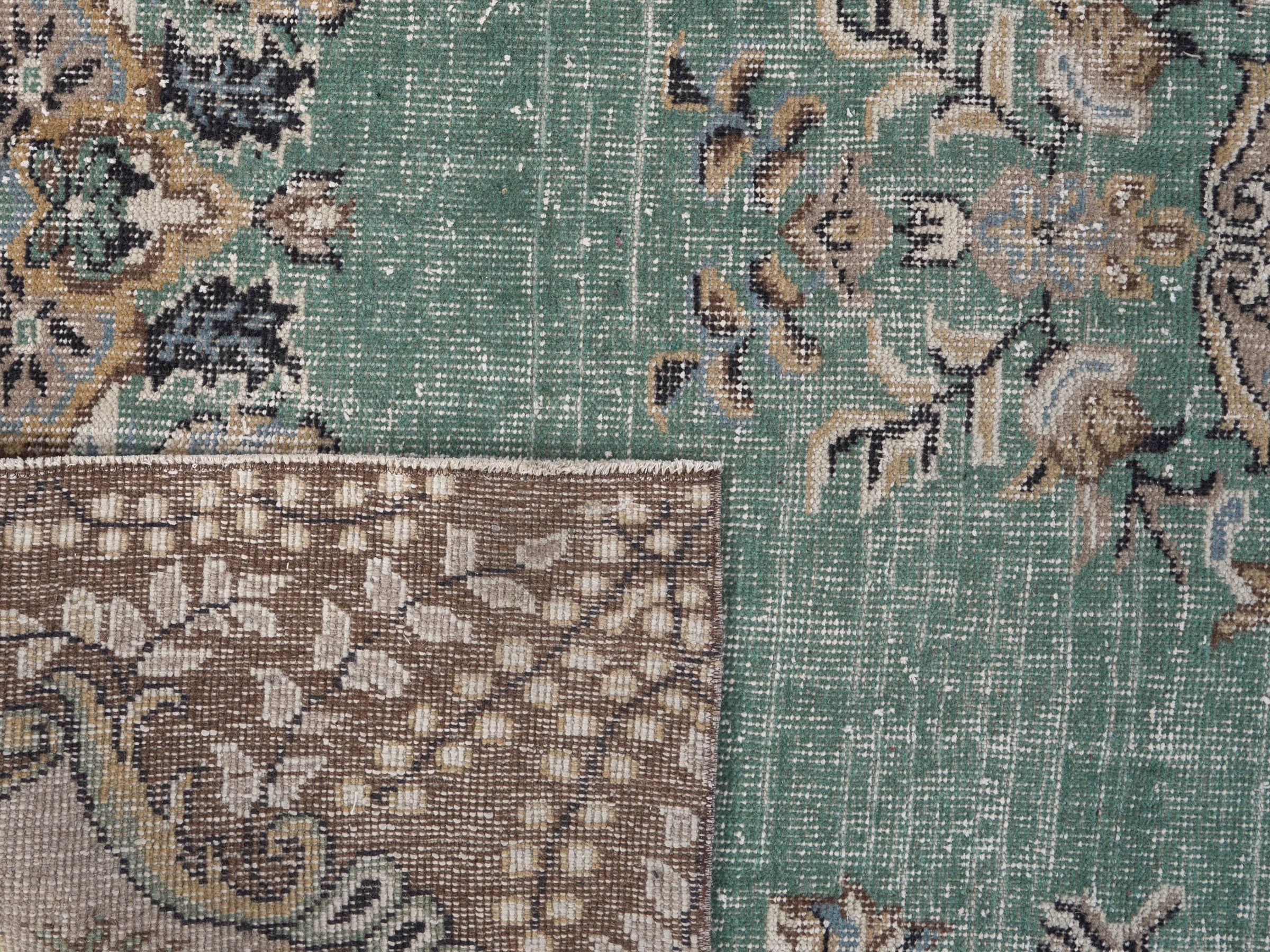 Turkish Isparta area rug in celadon and greige, view 10 of 10