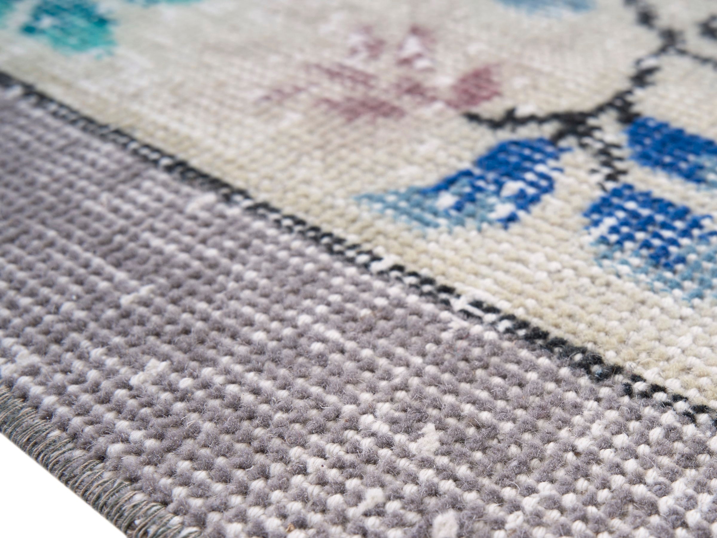 Turkish Isparta area rug in greige and turquoise, view 6 of 10