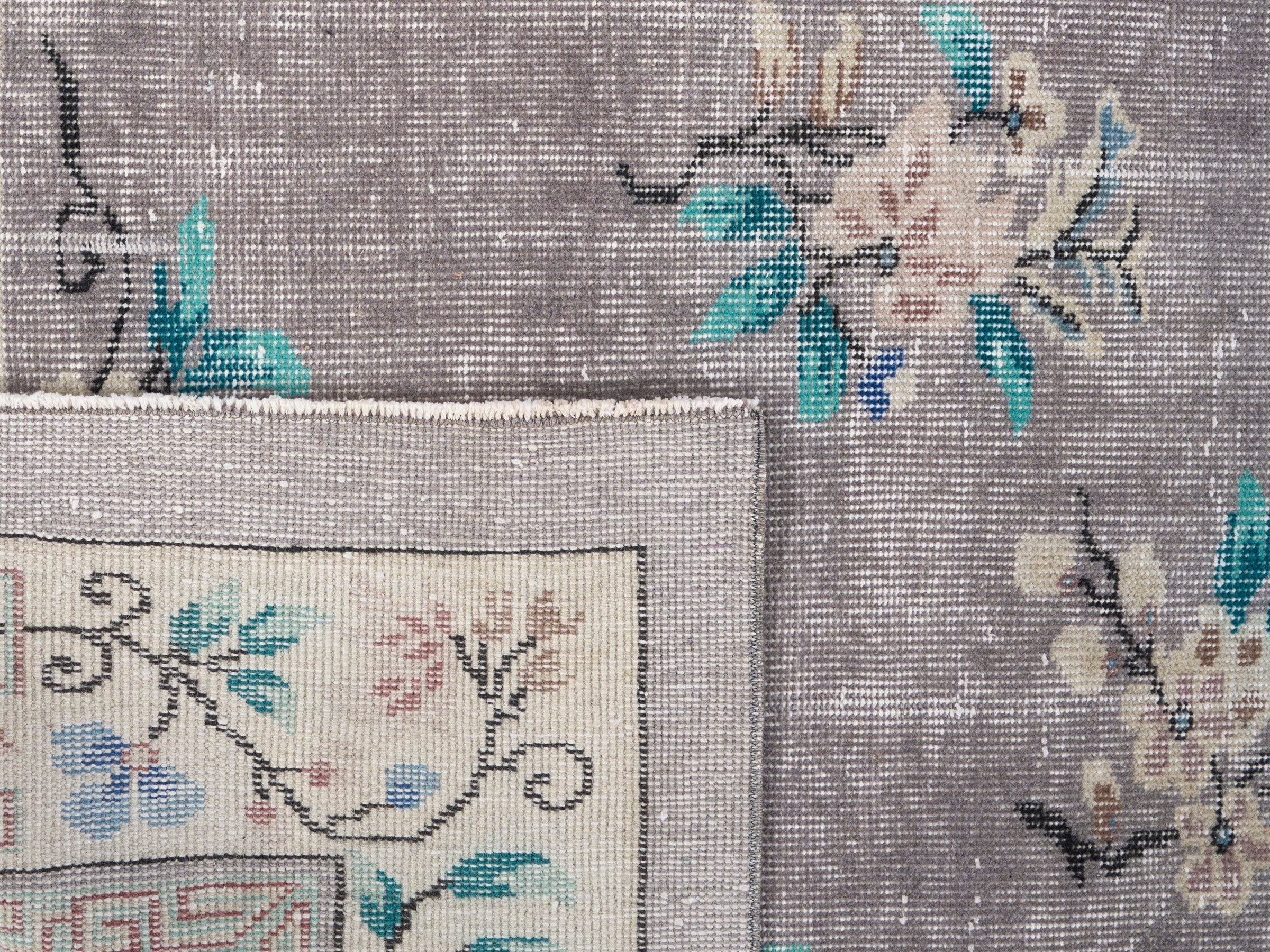 Turkish Isparta area rug in greige and turquoise, view 10 of 10