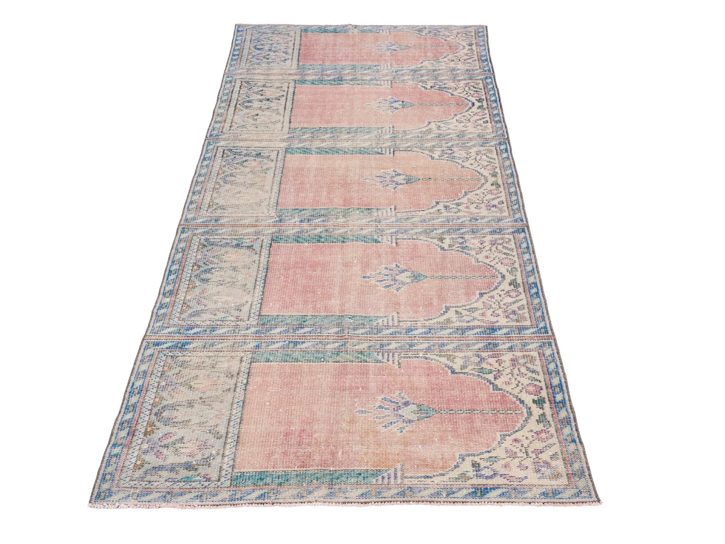 Turkish Isparta runner rug in muted pink and cream, view 2 of 10
