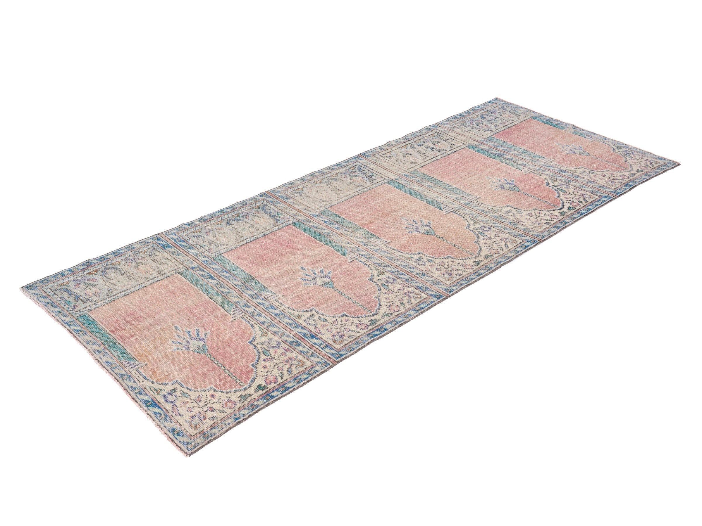 Turkish Isparta runner rug in muted pink and cream, view 3 of 10