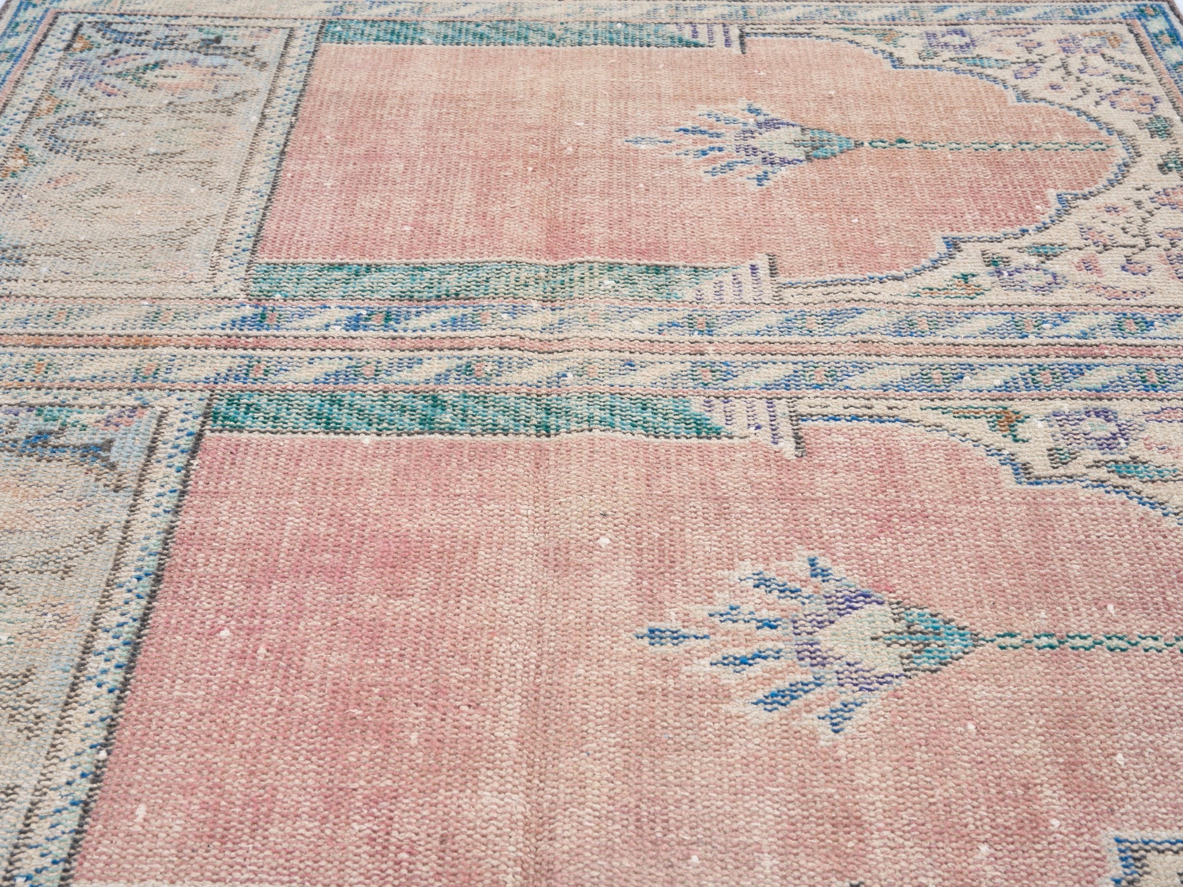 Turkish Isparta runner rug in muted pink and cream, view 4 of 10