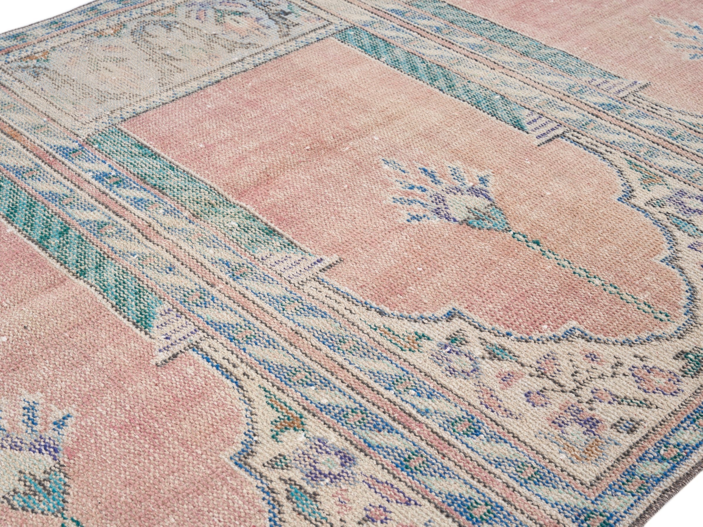 Turkish Isparta runner rug in muted pink and cream, view 5 of 10