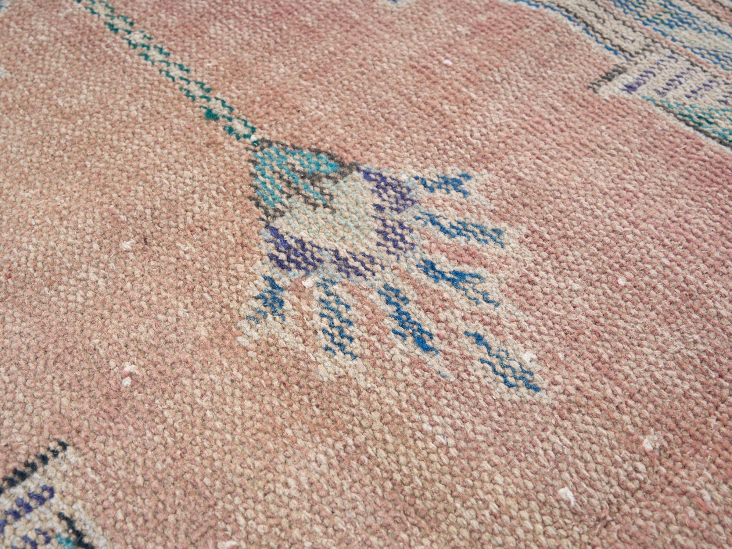 Turkish Isparta runner rug in muted pink and cream, view 7 of 10