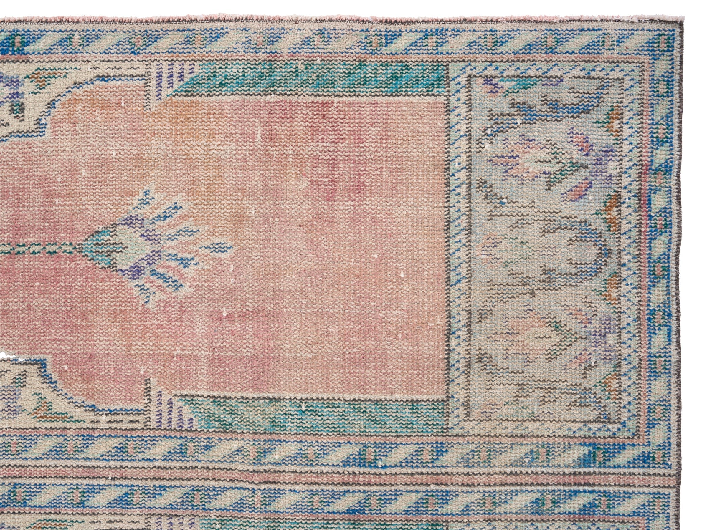 Turkish Isparta runner rug in muted pink and cream, view 8 of 10