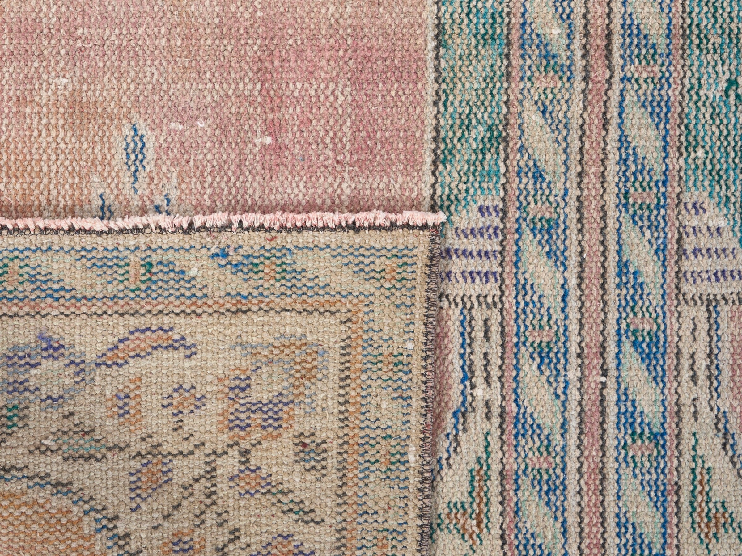 Turkish Isparta runner rug in muted pink and cream, view 10 of 10