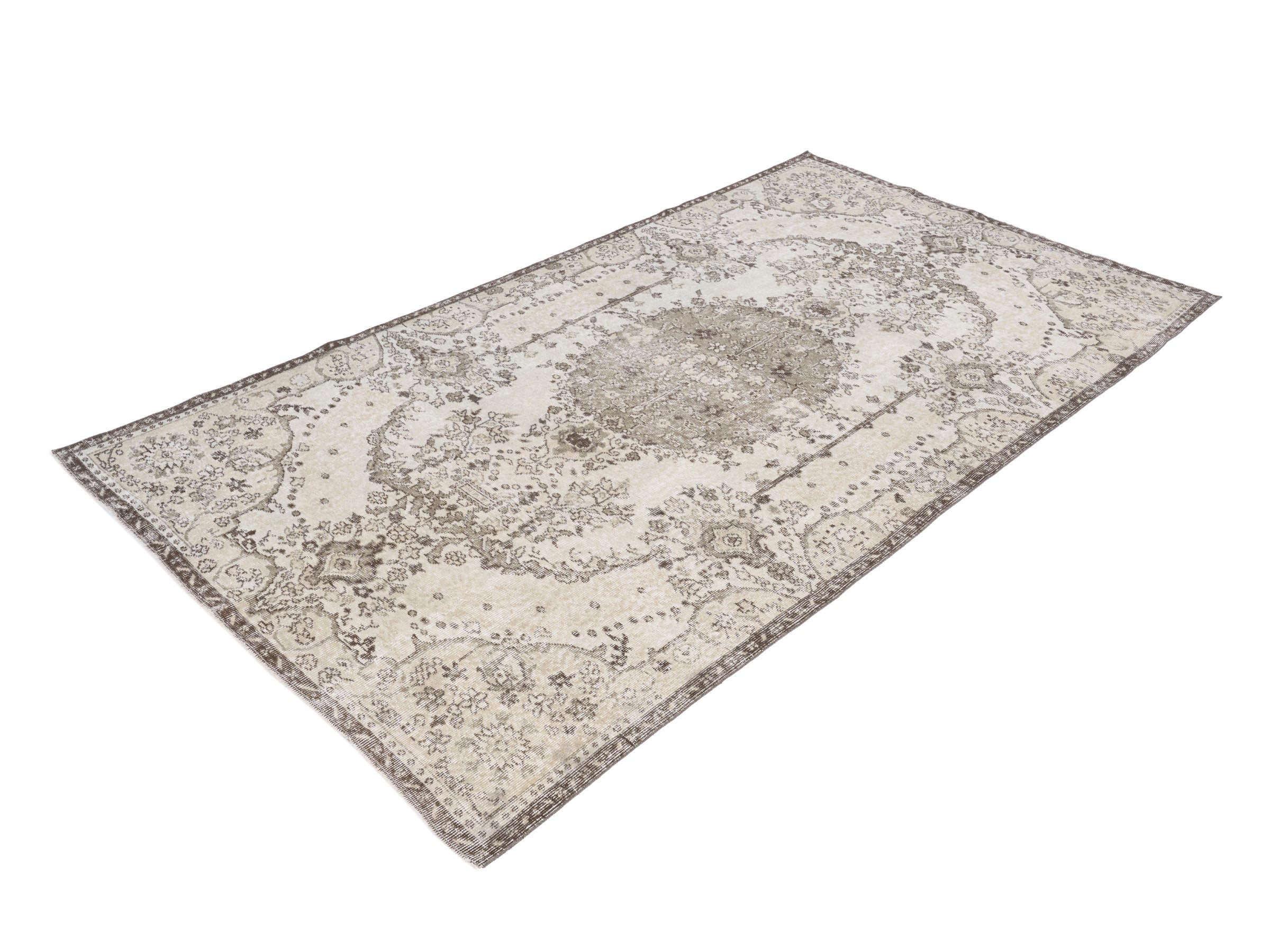 Turkish Isparta area rug in cream and taupe, view 3 of 10