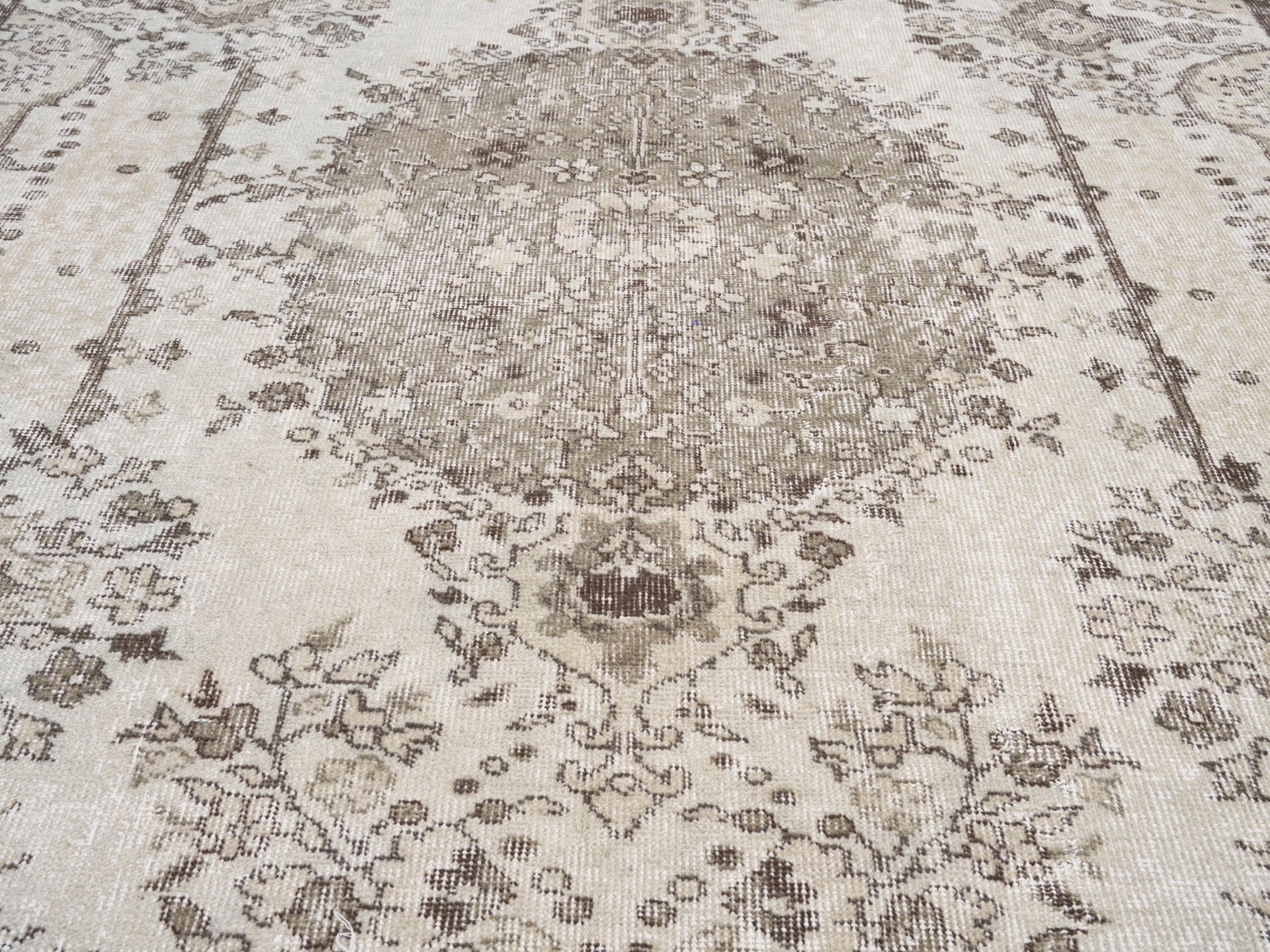 Turkish Isparta area rug in cream and taupe, view 4 of 10