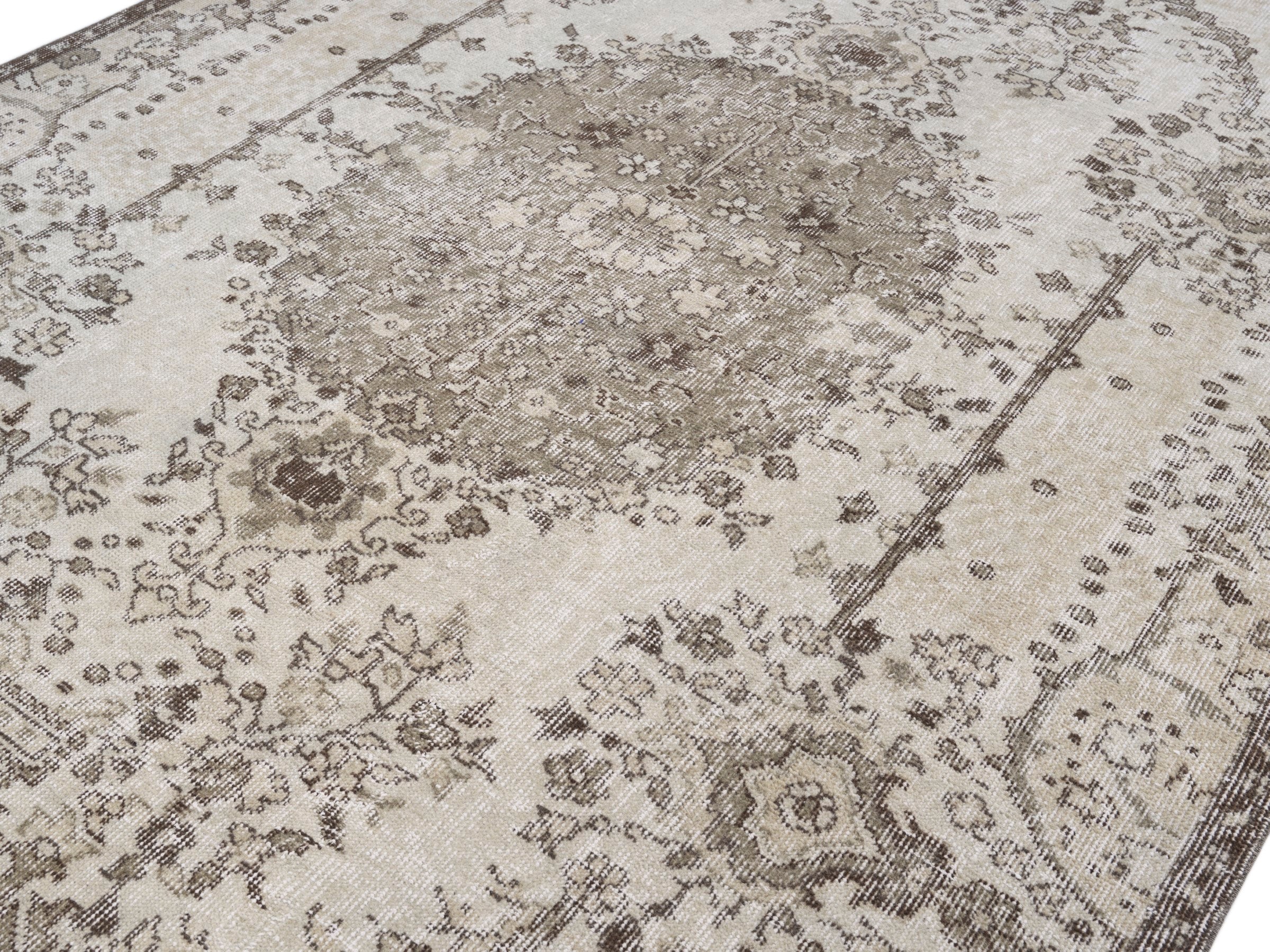 Turkish Isparta area rug in cream and taupe, view 5 of 10