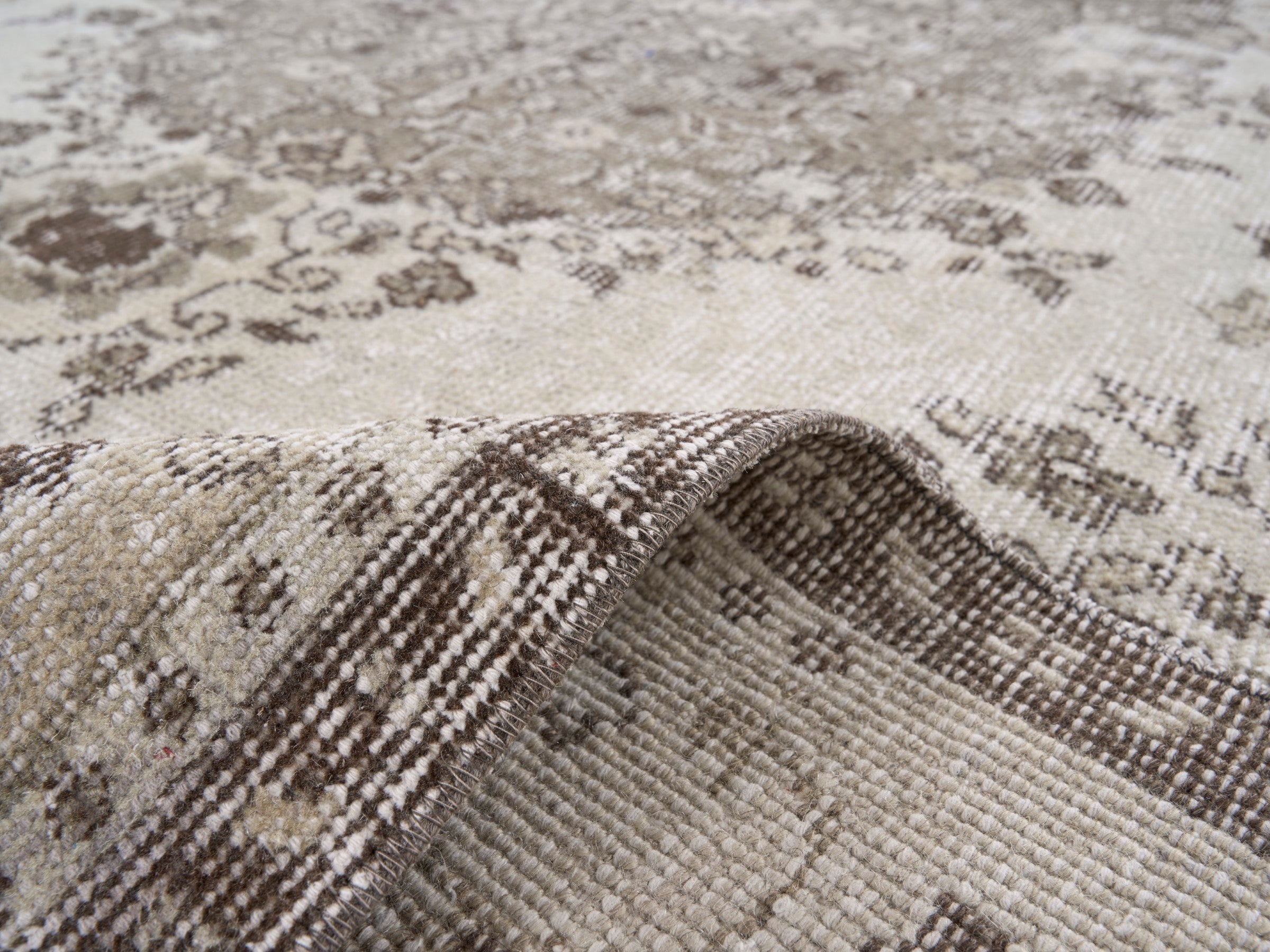 Turkish Isparta area rug in cream and taupe, view 9 of 10