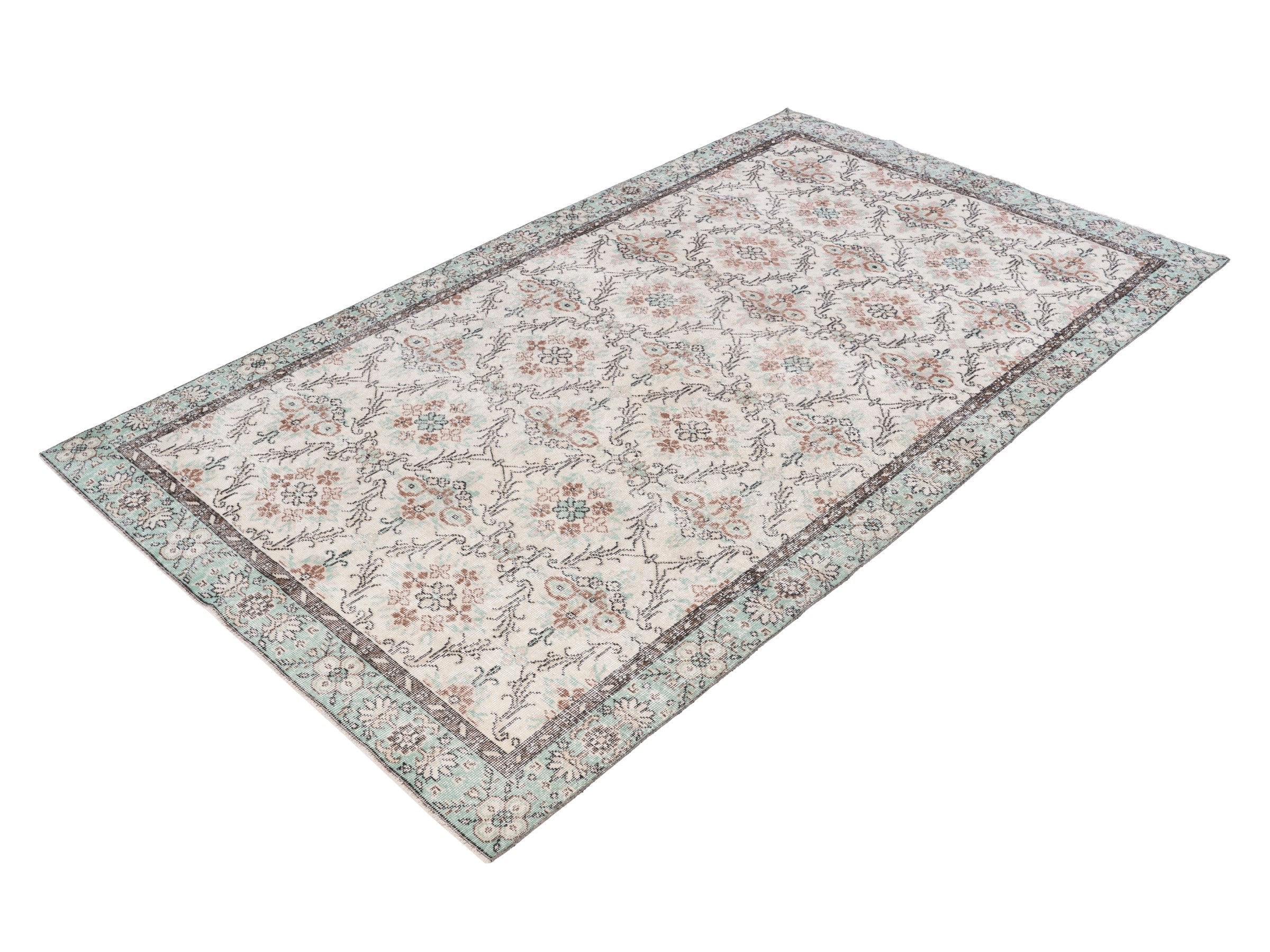 Turkish Isparta area rug in cream and sage, view 3 of 10