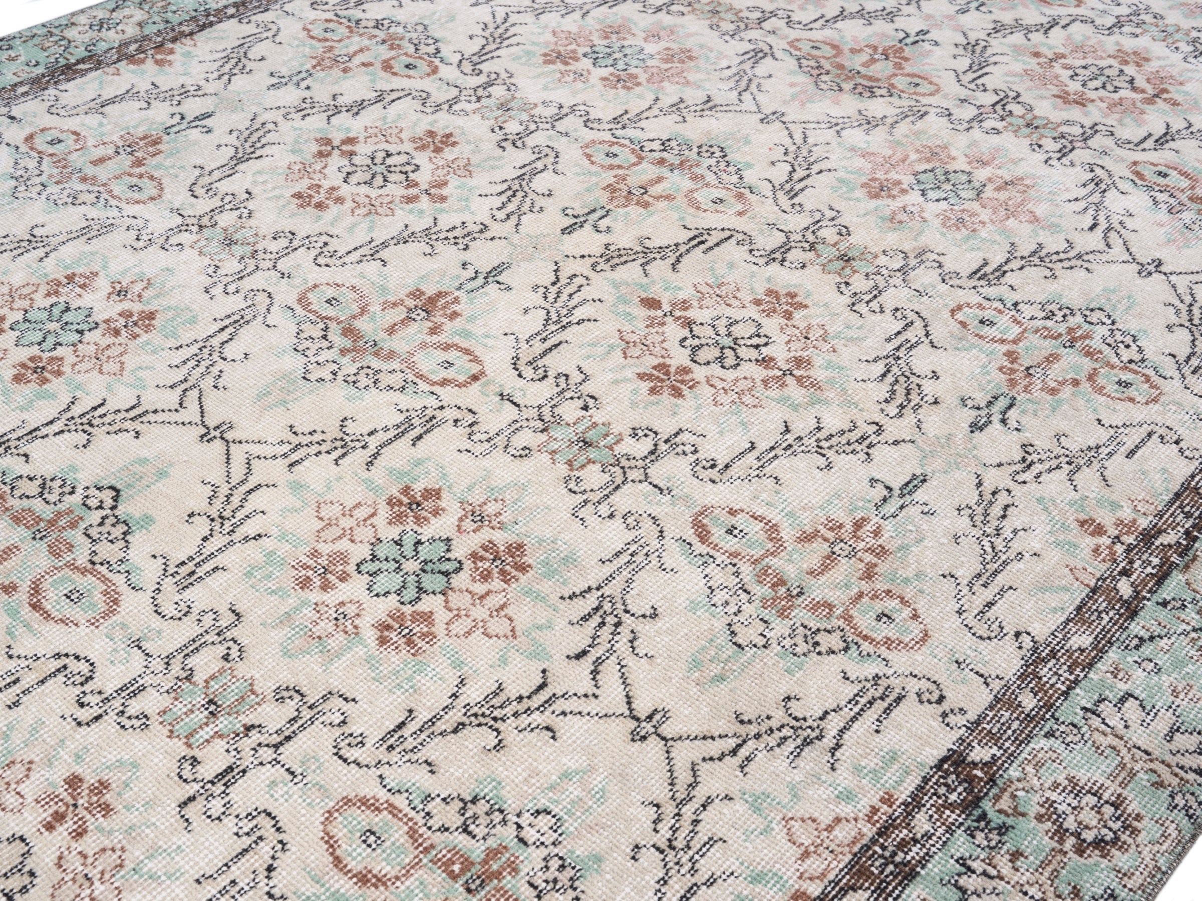 Turkish Isparta area rug in cream and sage, view 5 of 10