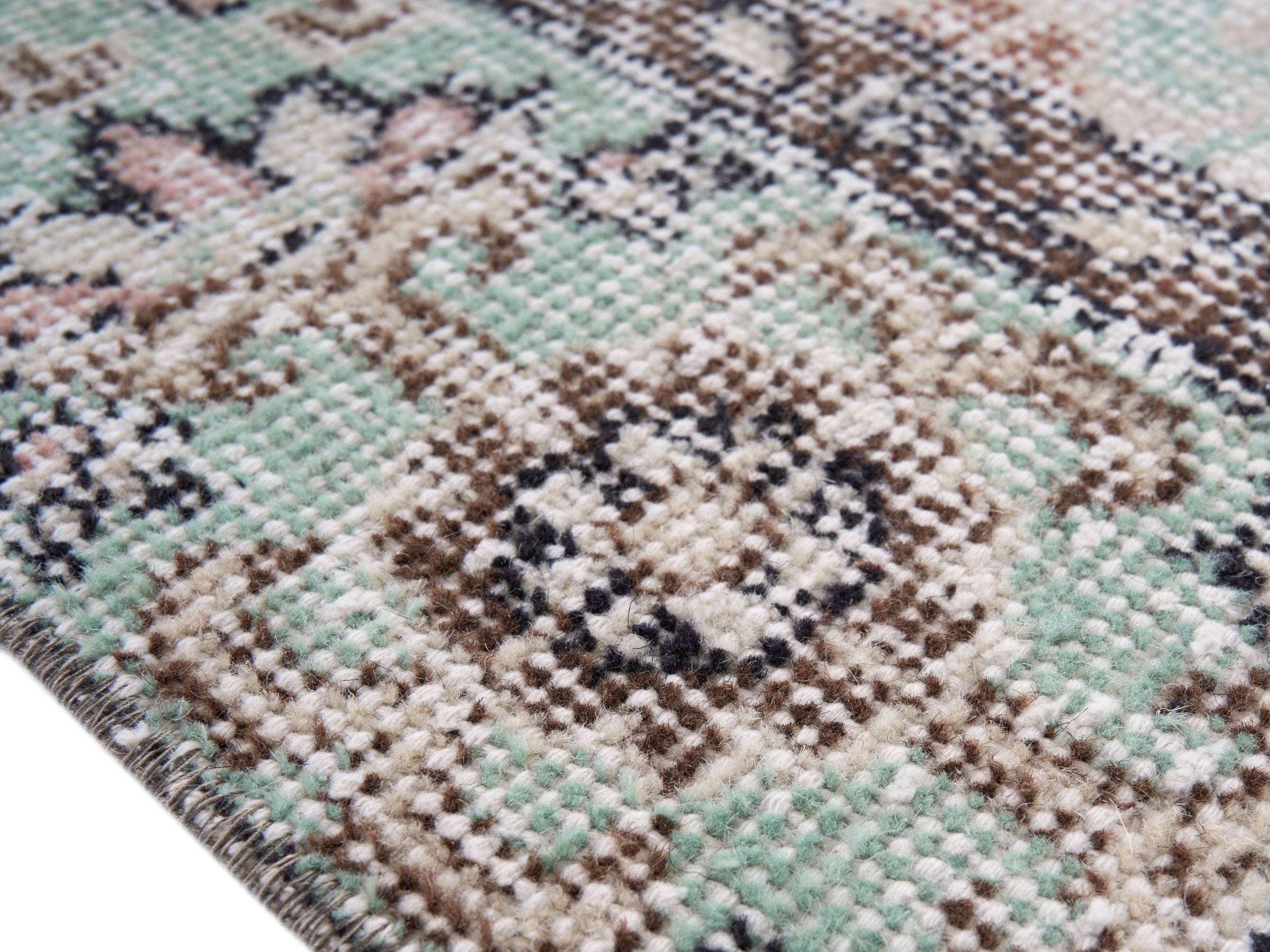Turkish Isparta area rug in cream and sage, view 6 of 10