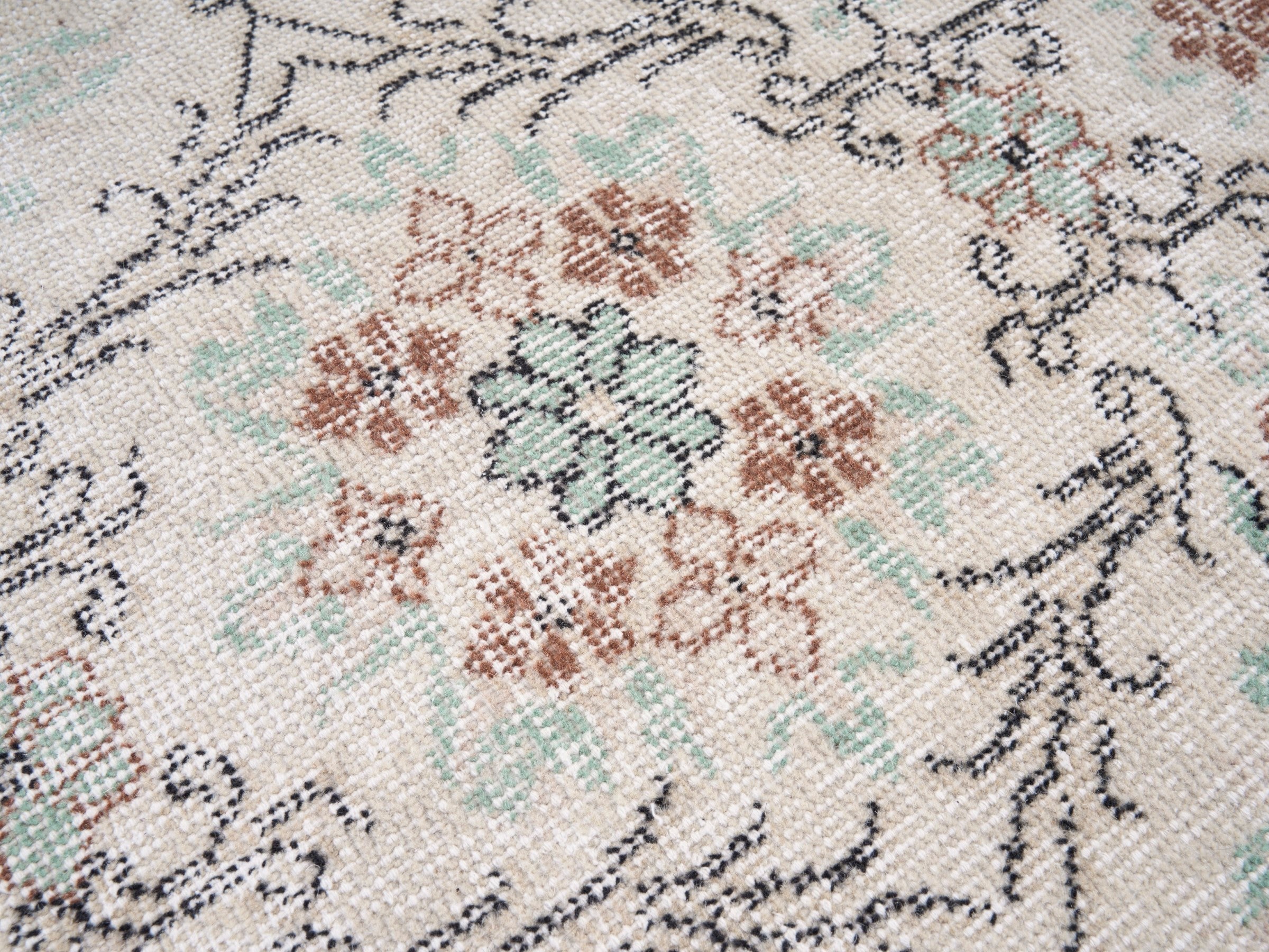 Turkish Isparta area rug in cream and sage, view 7 of 10