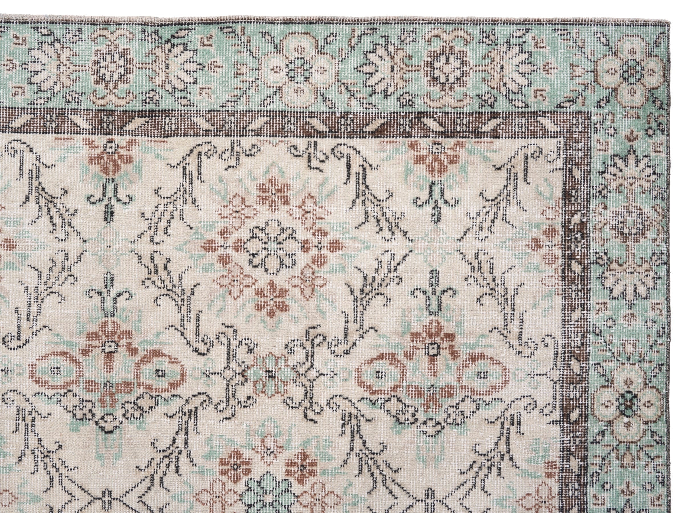Turkish Isparta area rug in cream and sage, view 8 of 10