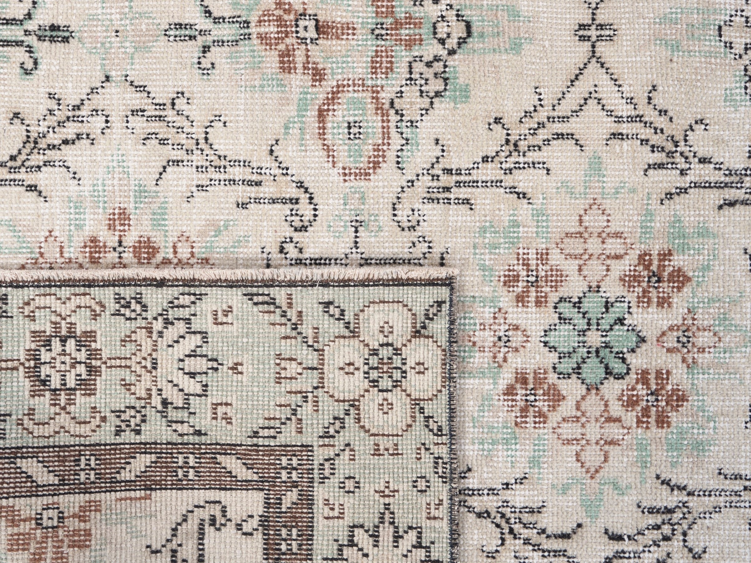 Turkish Isparta area rug in cream and sage, view 10 of 10