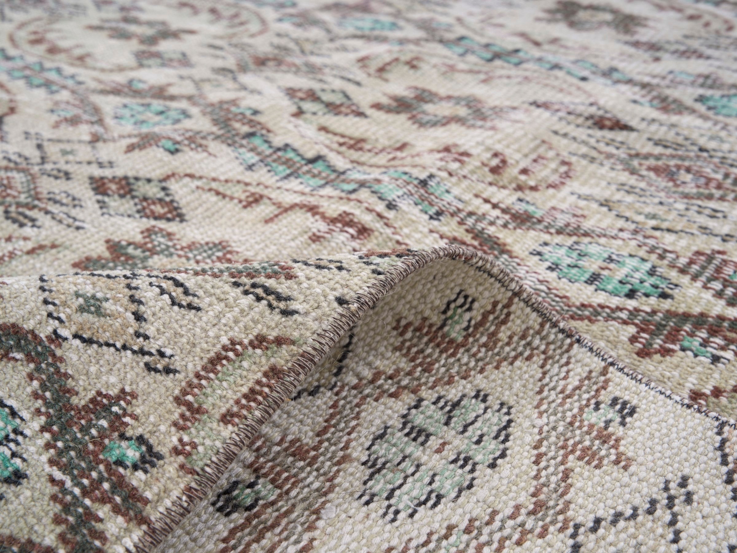 Turkish Manisa area rug in cream and greige, view 9 of 10
