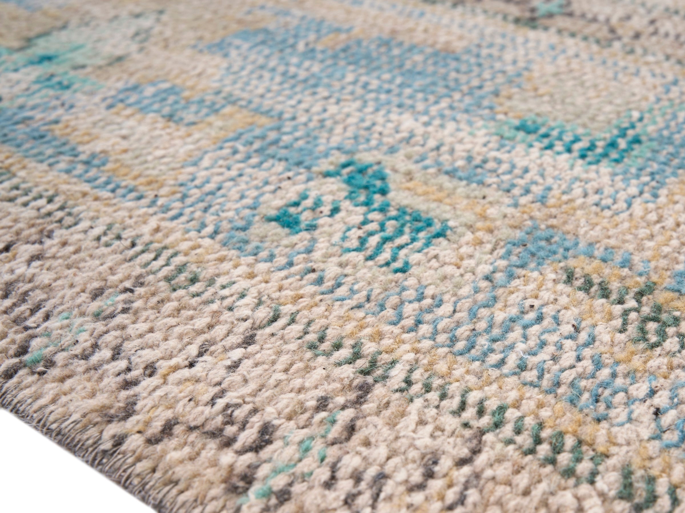 Turkish Manisa area rug in cream and dusty blue, view 6 of 10