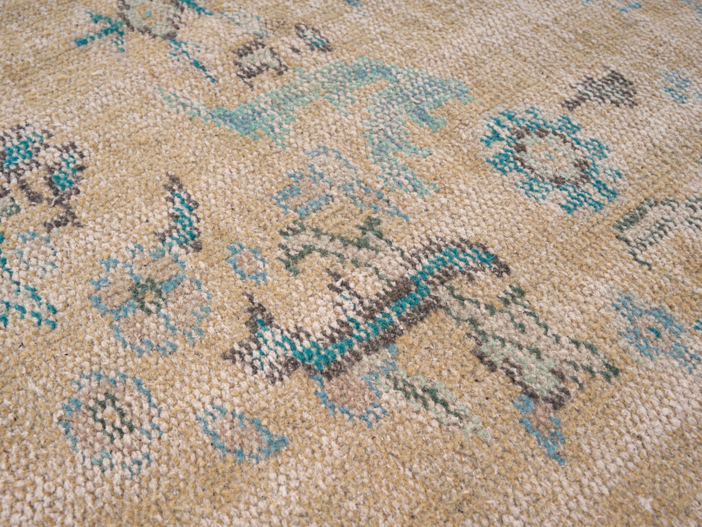 Turkish Manisa area rug in cream and dusty blue, view 7 of 10
