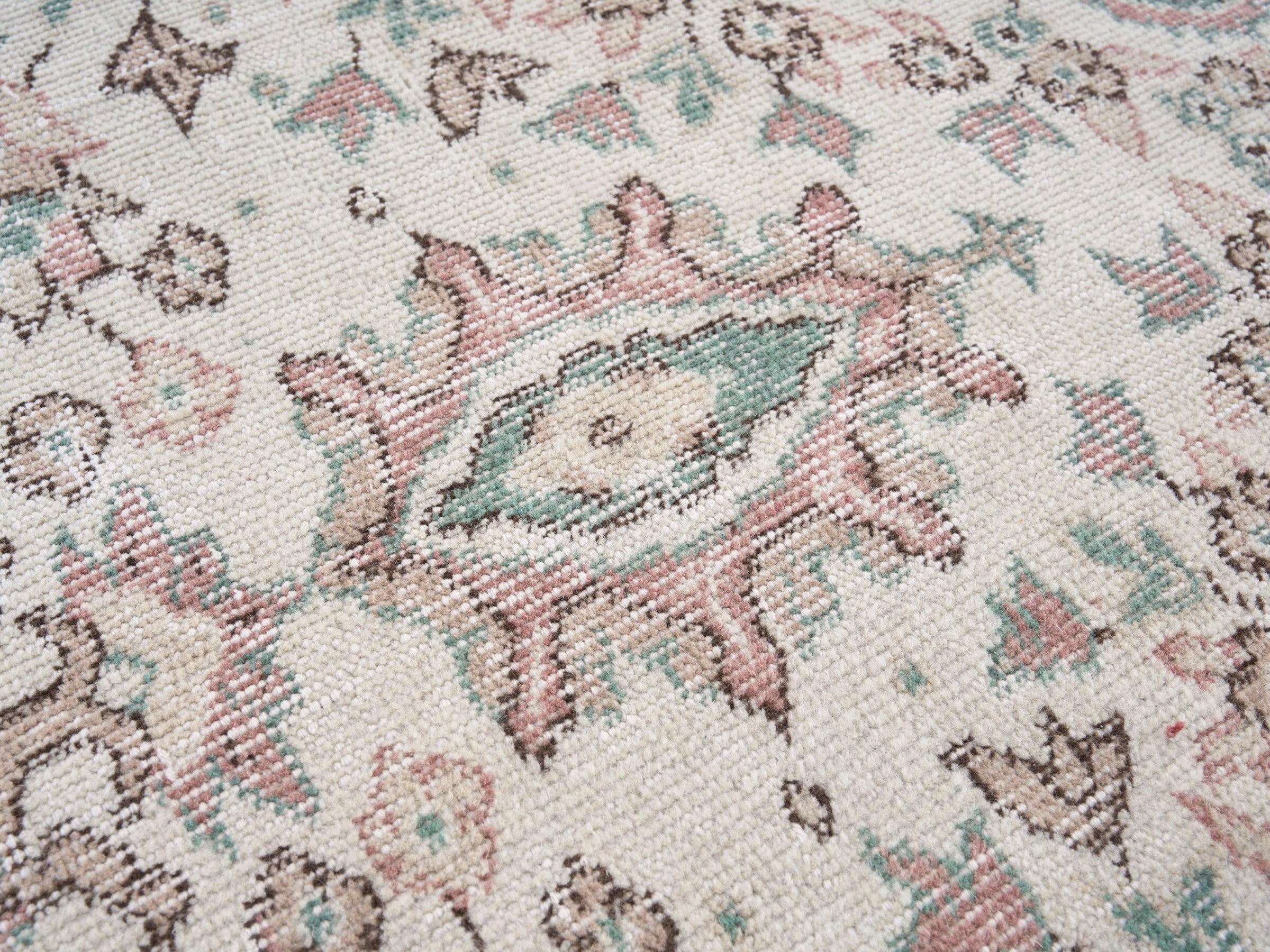 Turkish Isparta area rug in cream and sage, view 7 of 10