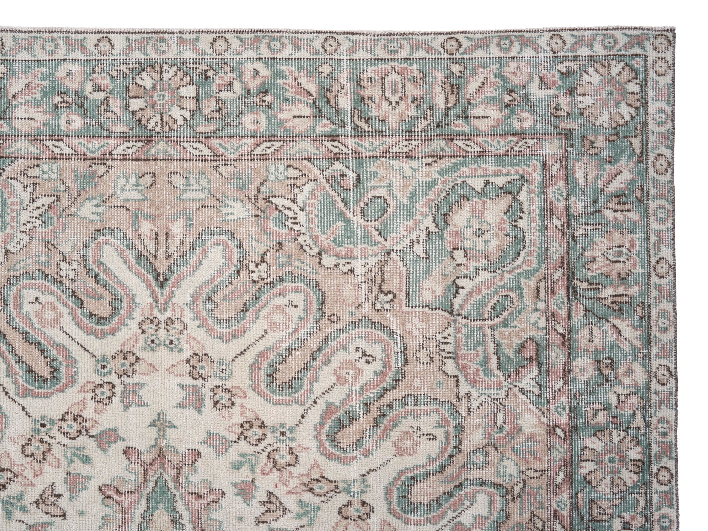 Turkish Isparta area rug in cream and sage, view 8 of 10