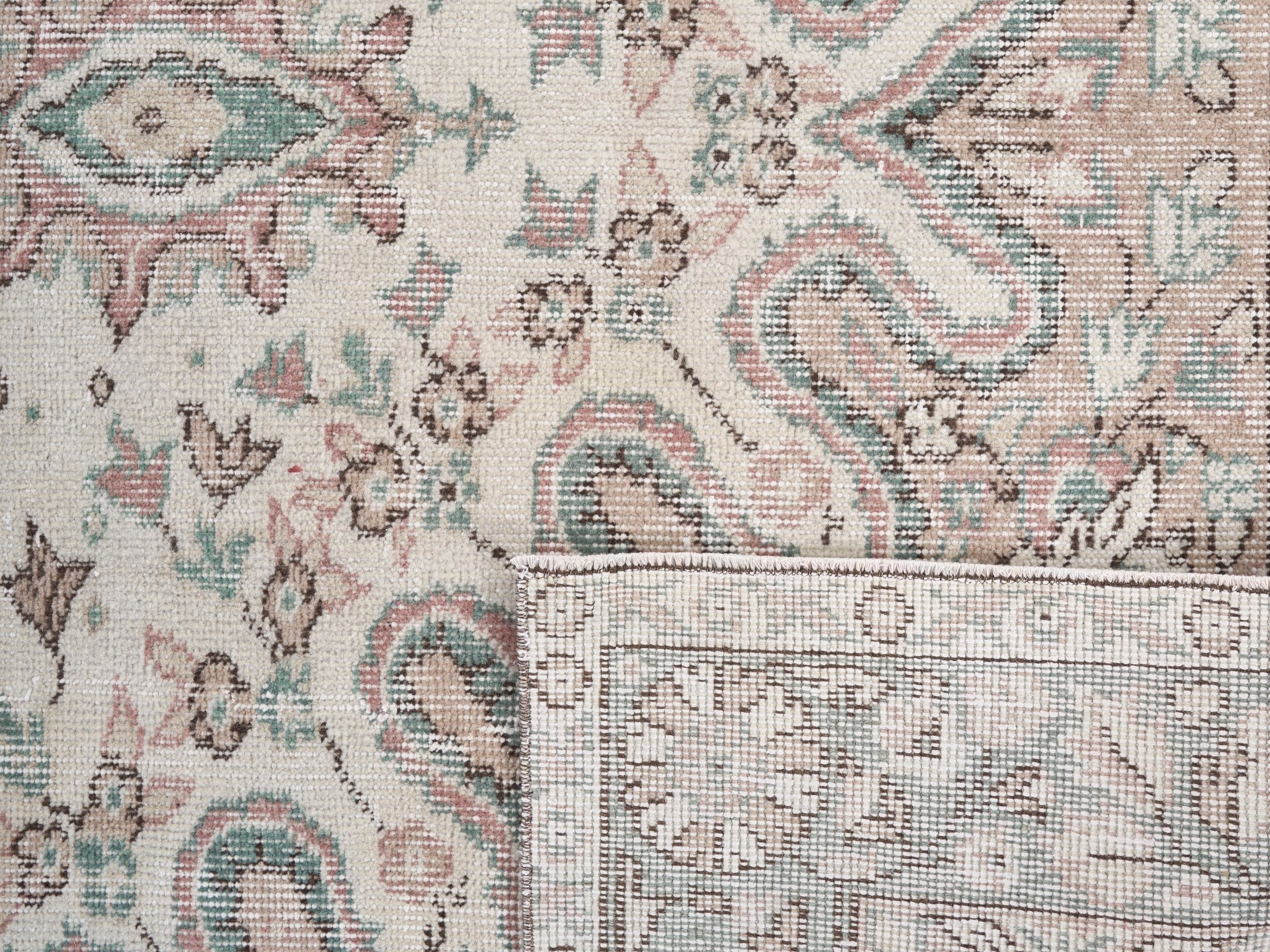Turkish Isparta area rug in cream and sage, view 10 of 10