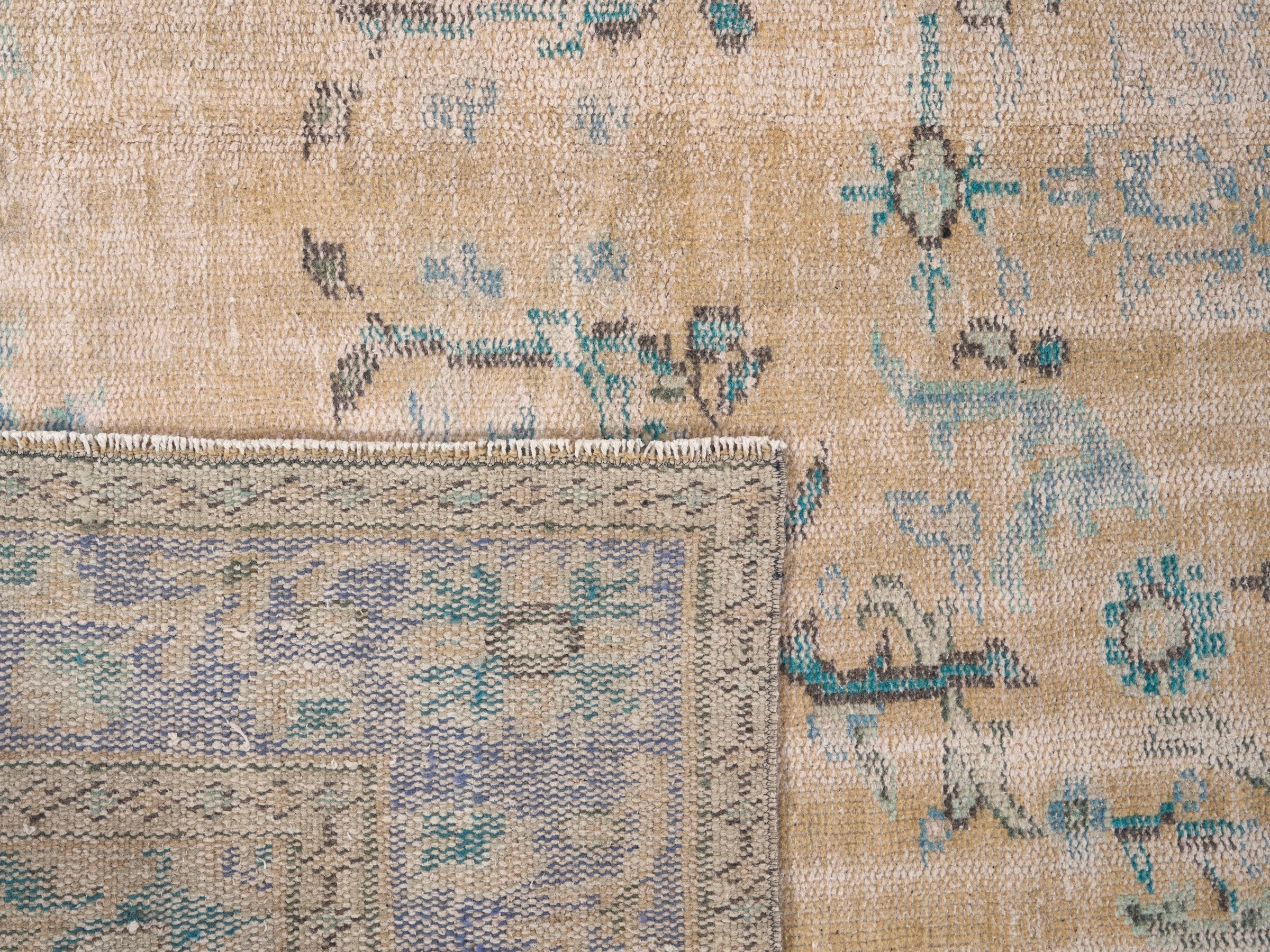Turkish Manisa area rug in cream and dusty blue, view 10 of 10