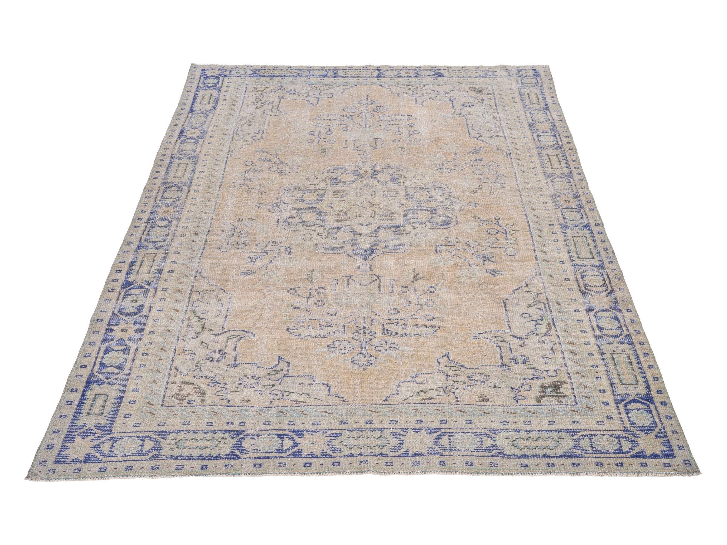 Turkish Manisa area rug in cream and dusty blue, view 2 of 10