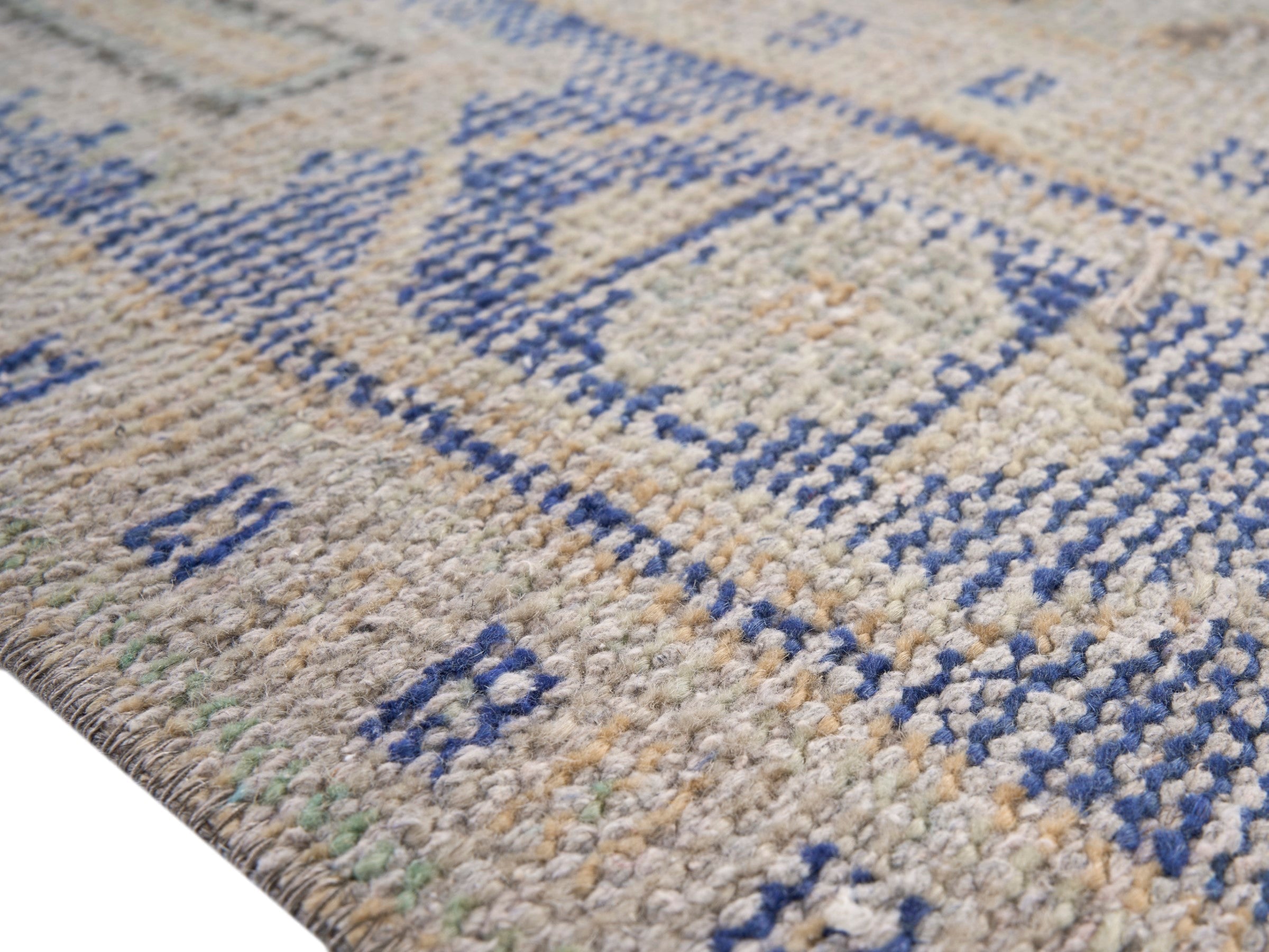 Turkish Manisa area rug in cream and dusty blue, view 6 of 10