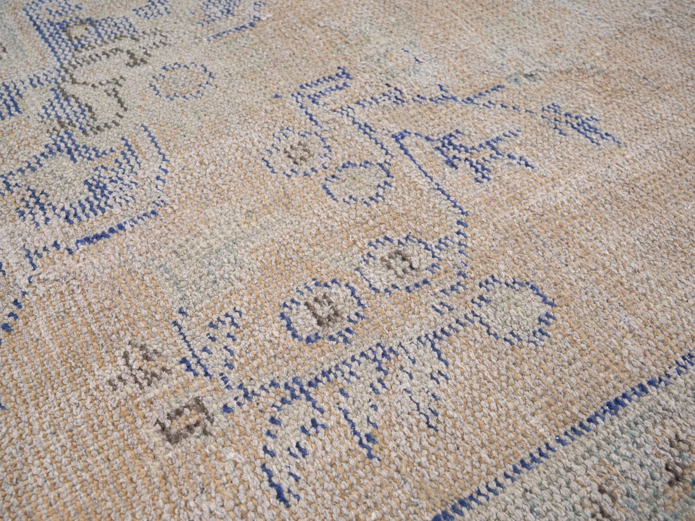 Turkish Manisa area rug in cream and dusty blue, view 7 of 10