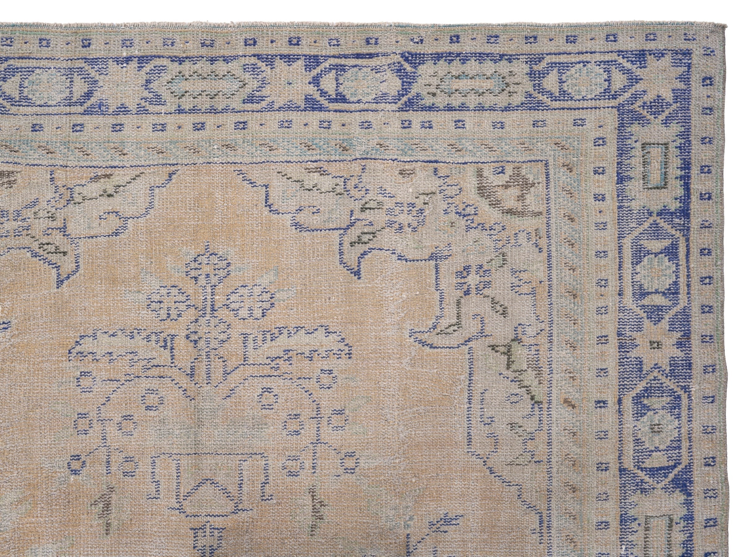 Turkish Manisa area rug in cream and dusty blue, view 8 of 10