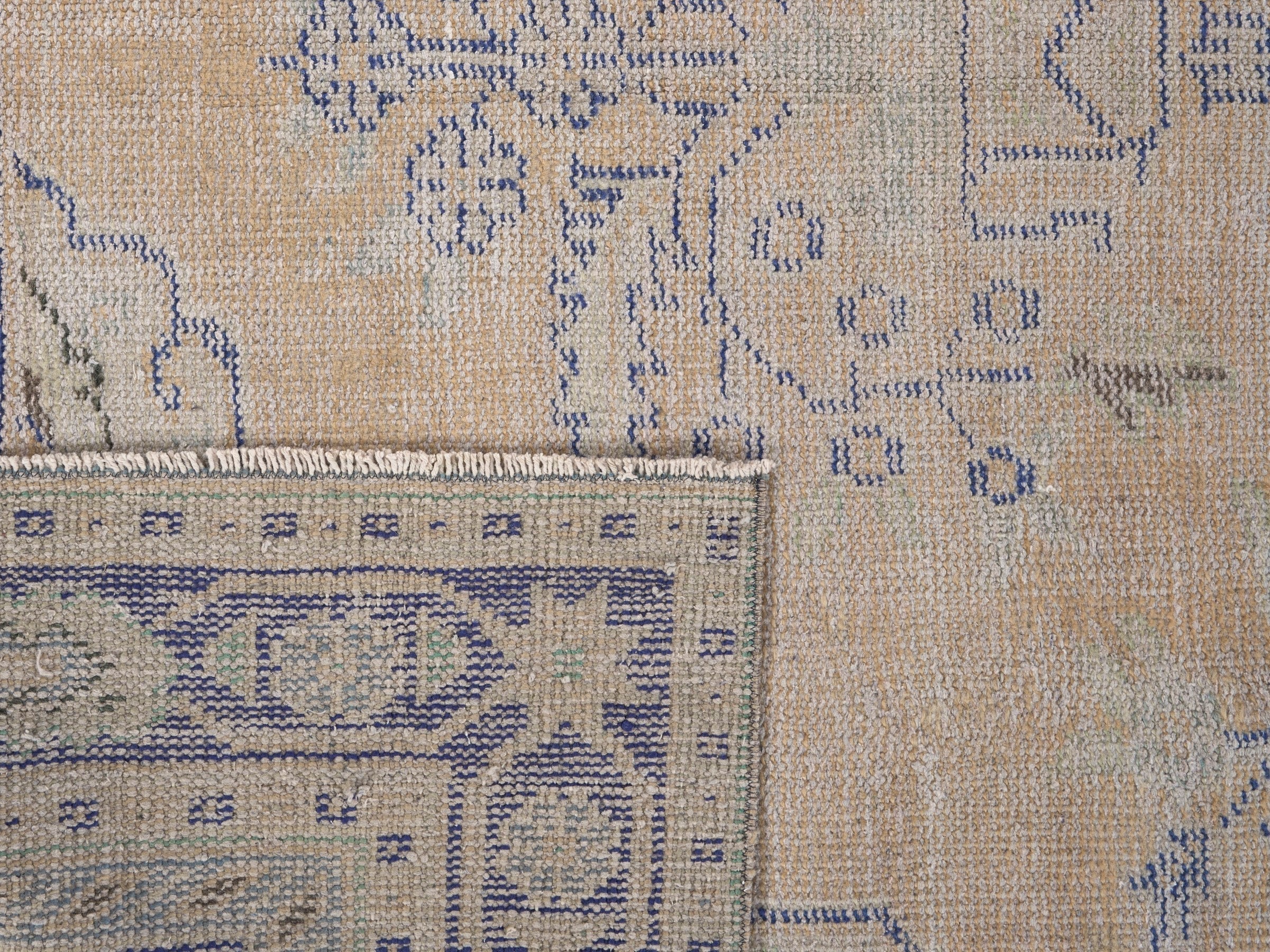 Turkish Manisa area rug in cream and dusty blue, view 10 of 10