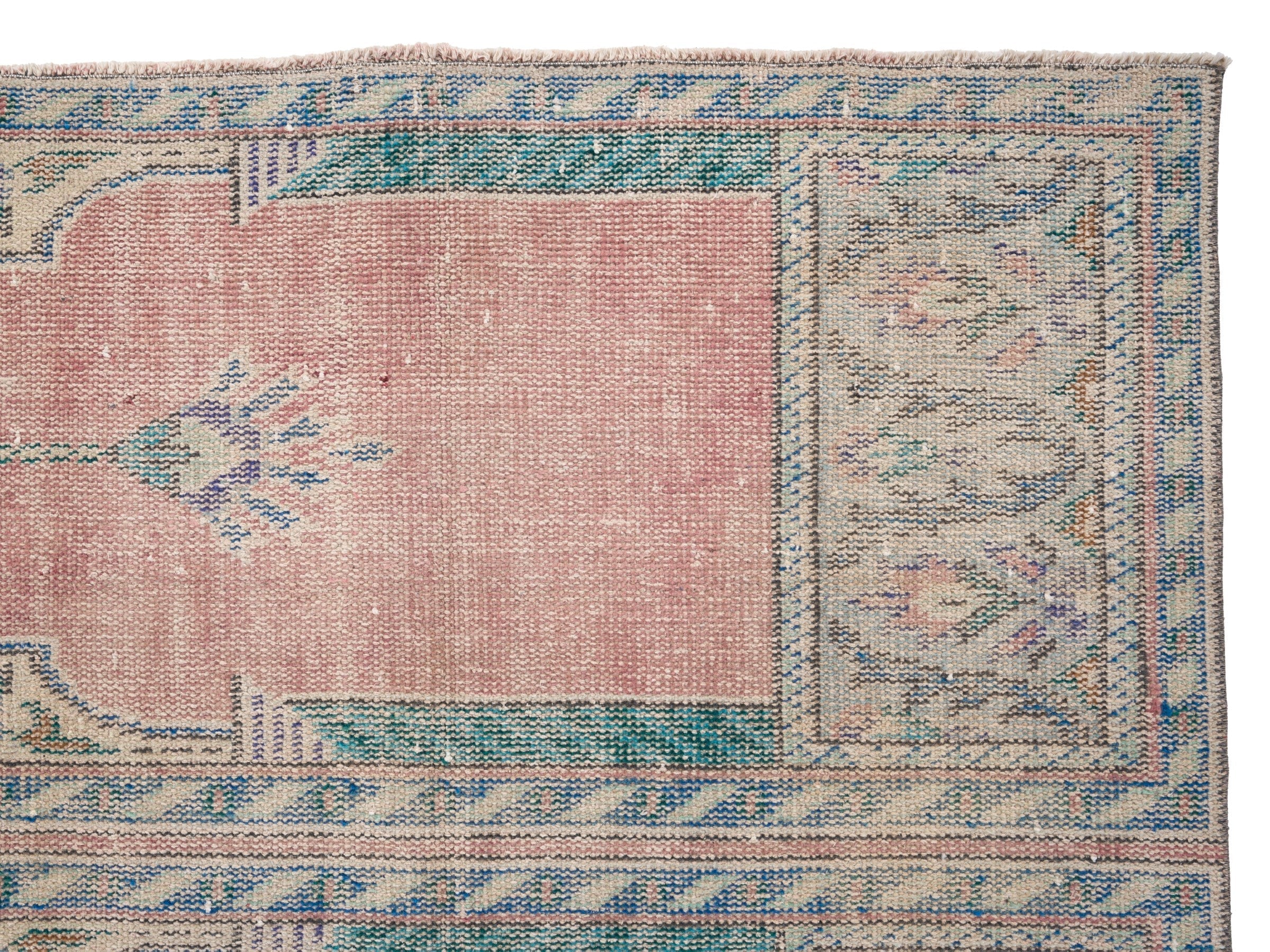 Turkish Isparta area rug in muted pink and cream, view 8 of 10