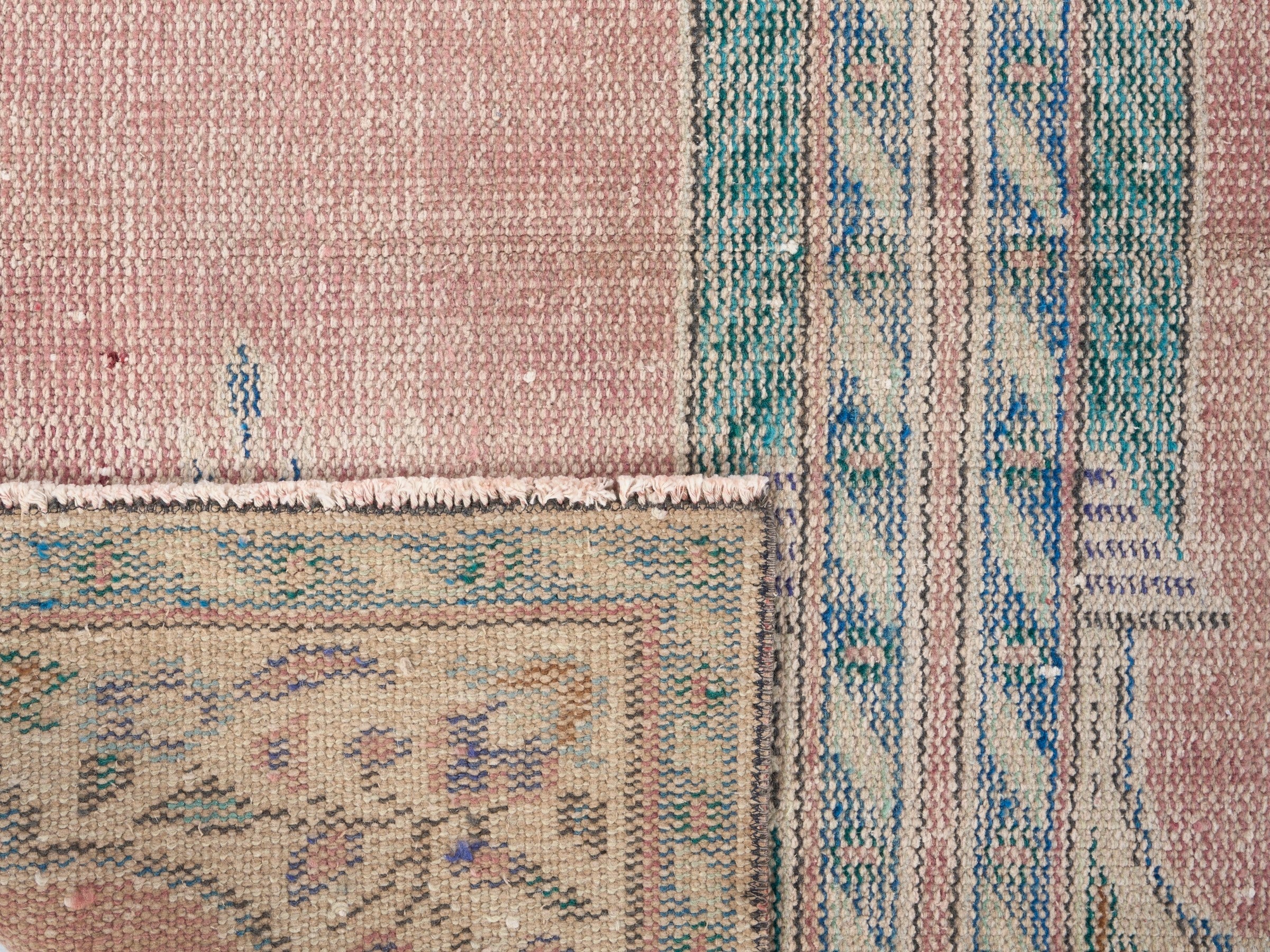 Turkish Isparta area rug in muted pink and cream, view 10 of 10