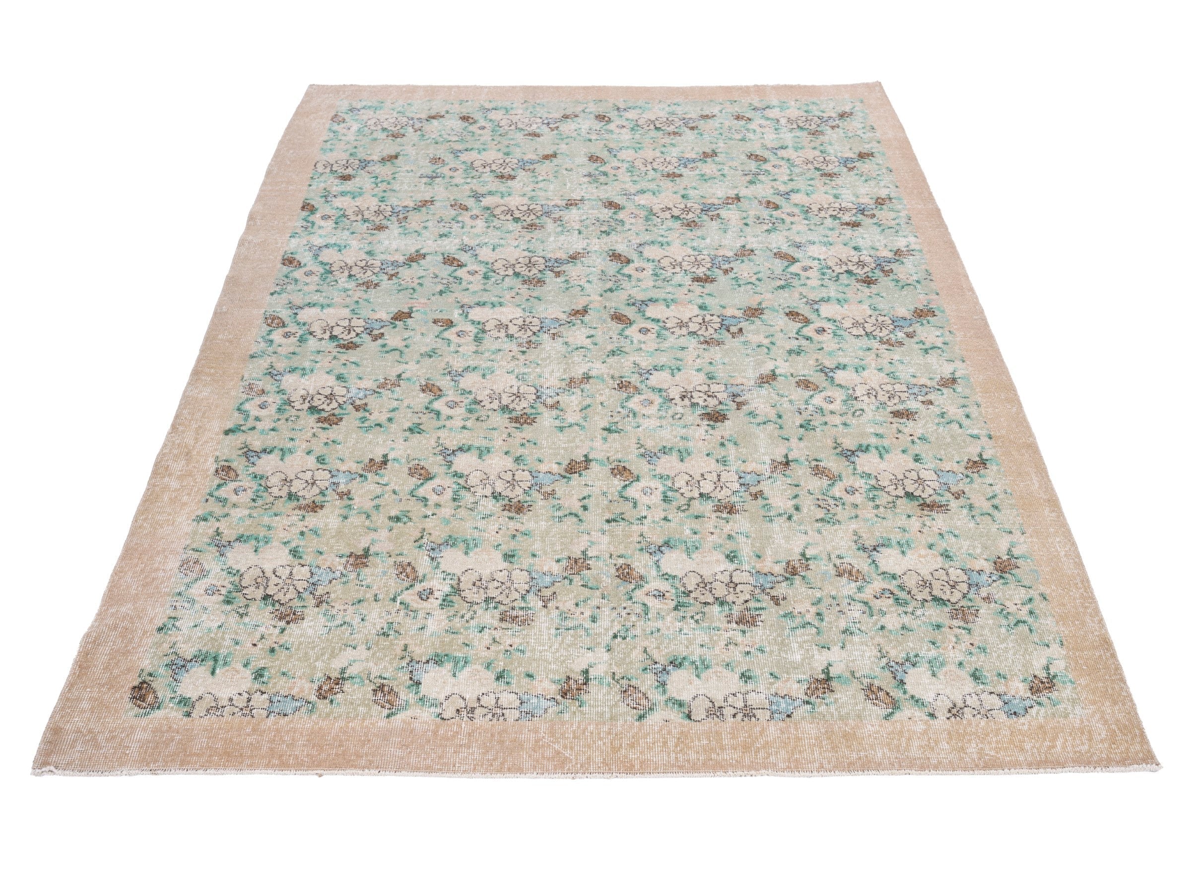 Turkish Isparta area rug in celadon and taupe, view 2 of 10