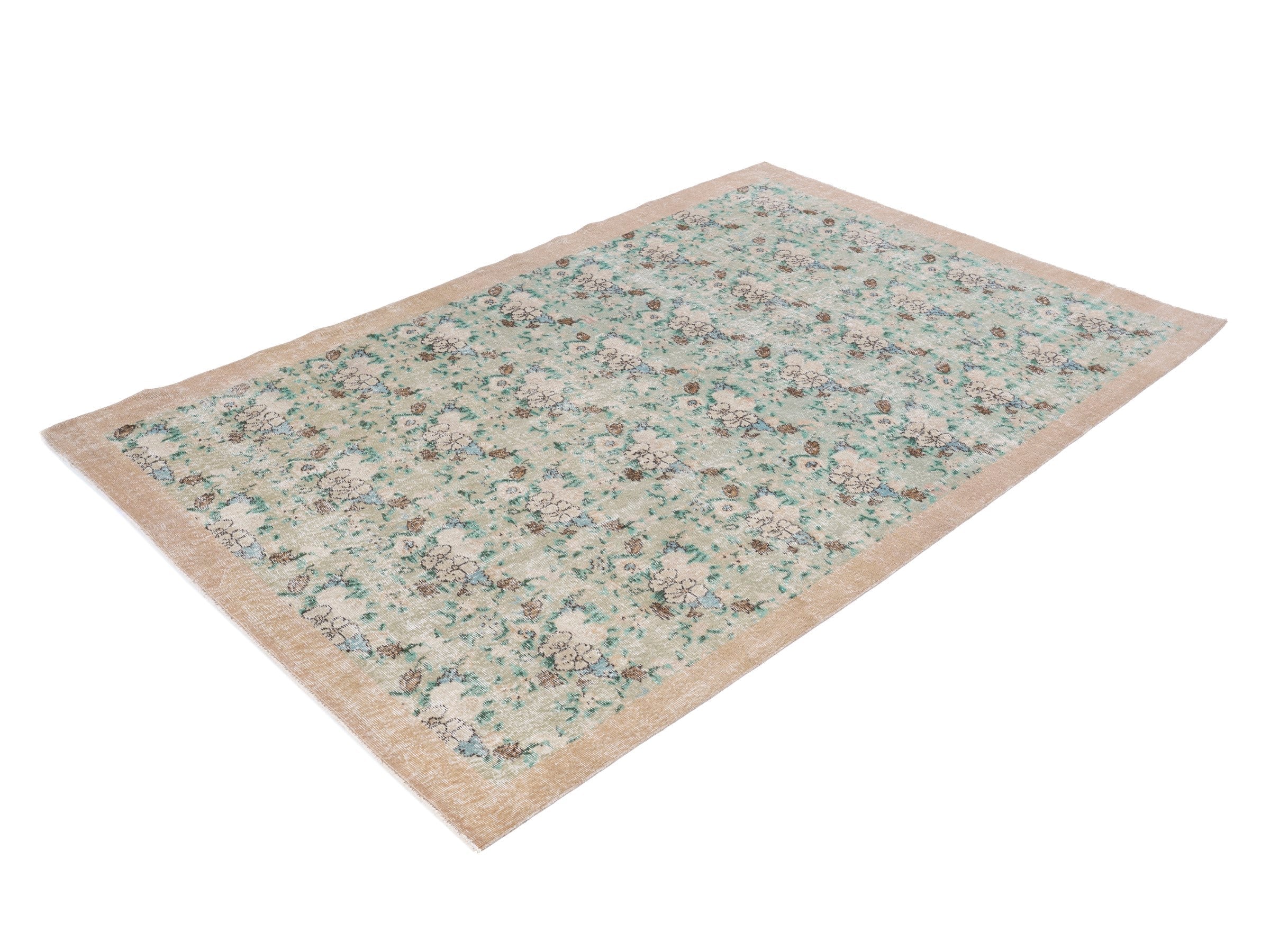 Turkish Isparta area rug in celadon and taupe, view 3 of 10