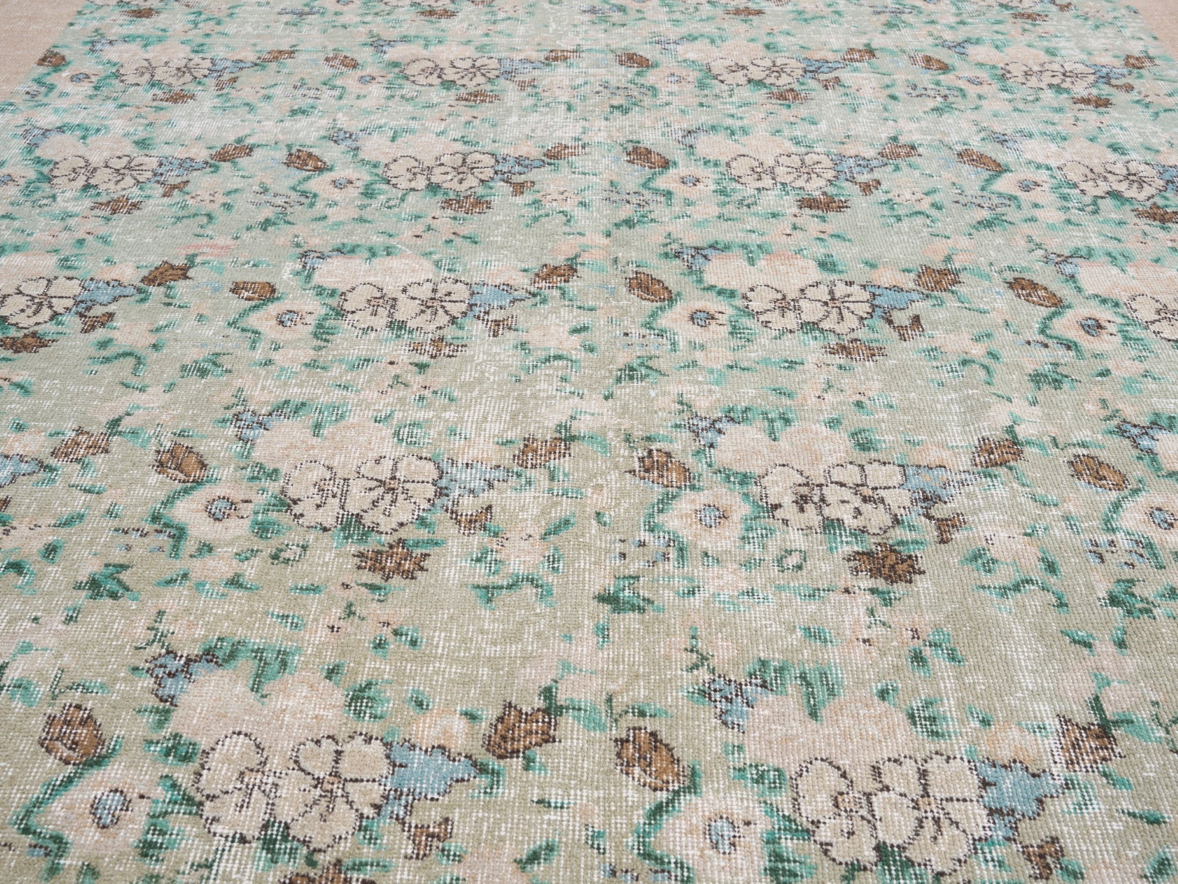 Turkish Isparta area rug in celadon and taupe, view 4 of 10