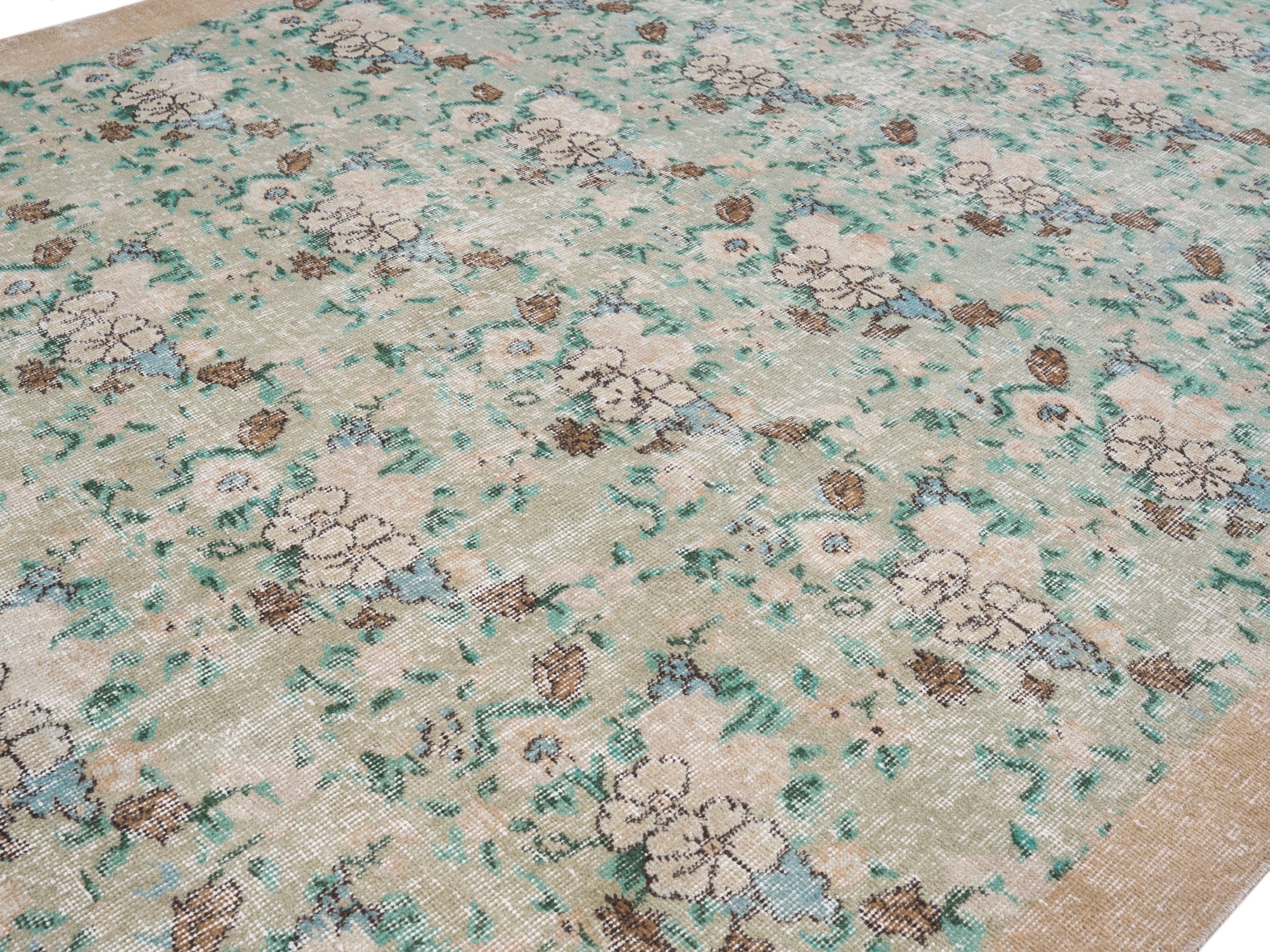 Turkish Isparta area rug in celadon and taupe, view 5 of 10