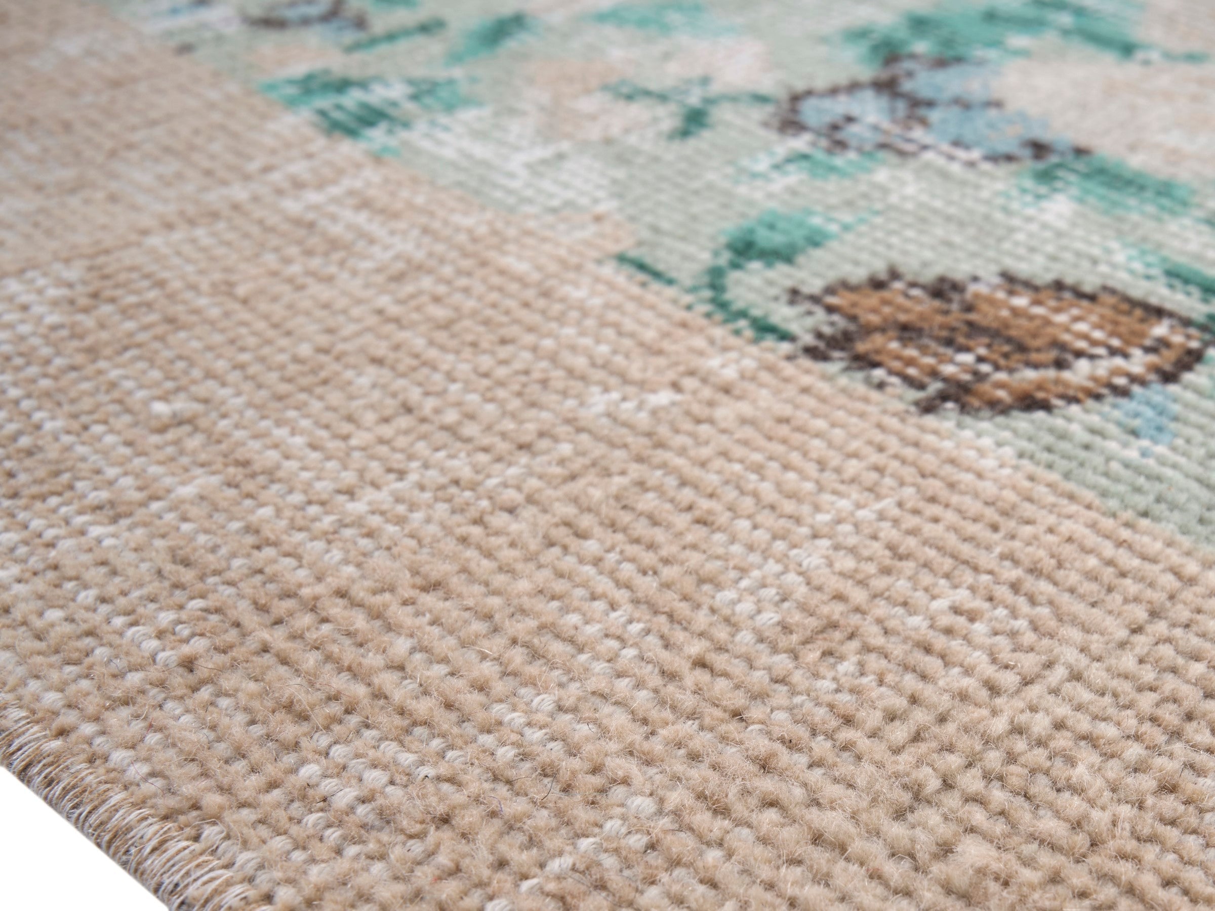 Turkish Isparta area rug in celadon and taupe, view 6 of 10