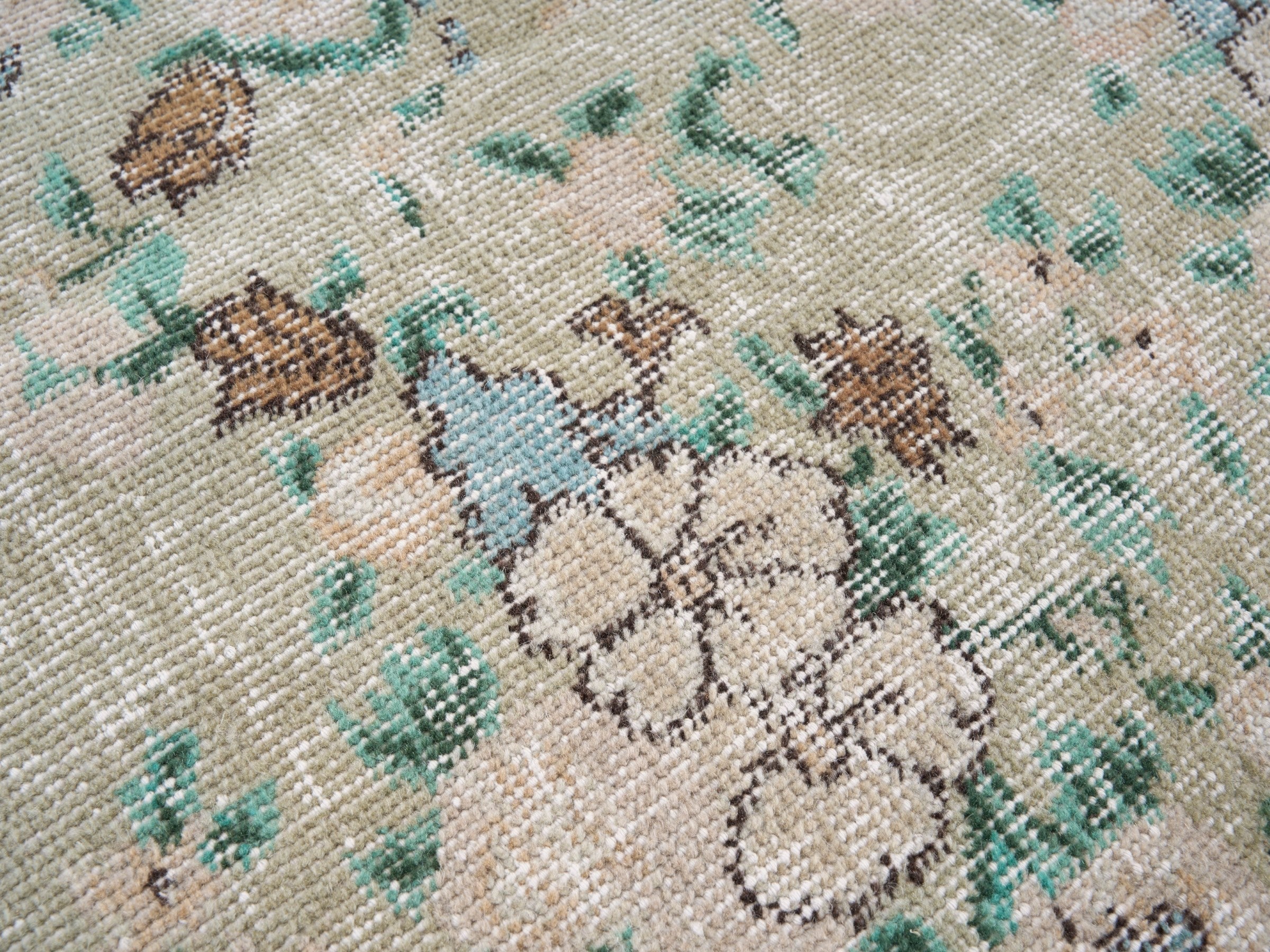 Turkish Isparta area rug in celadon and taupe, view 7 of 10